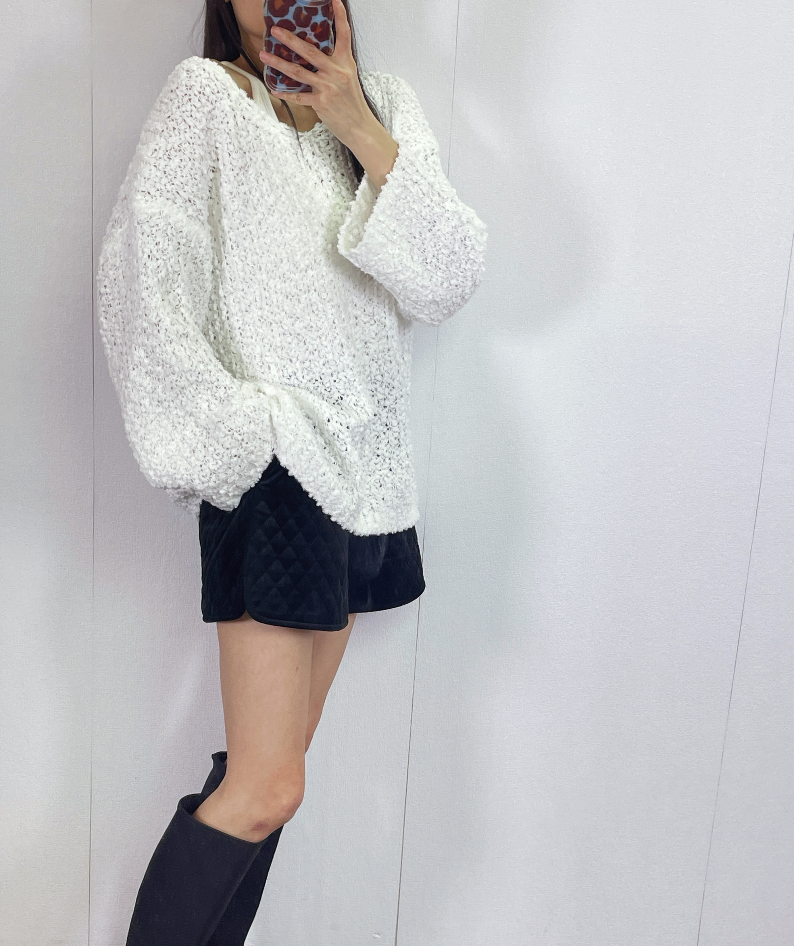 K5530 毛巾針織料V領長身top