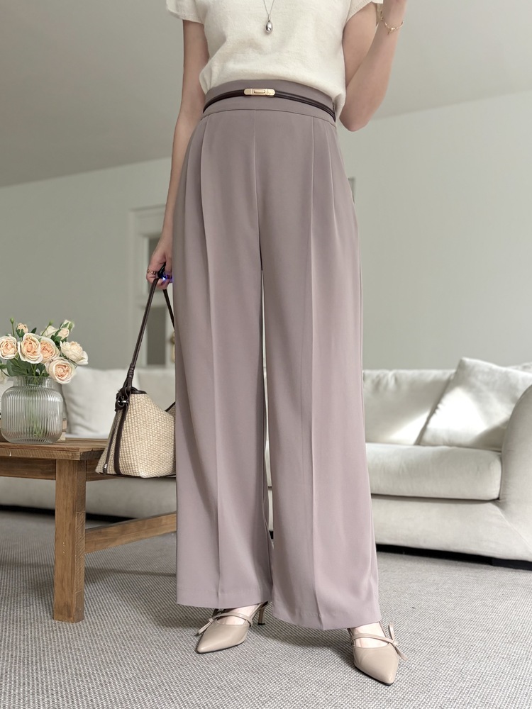 Charlyne Seamless-Front Slacks (Khaki Beige)