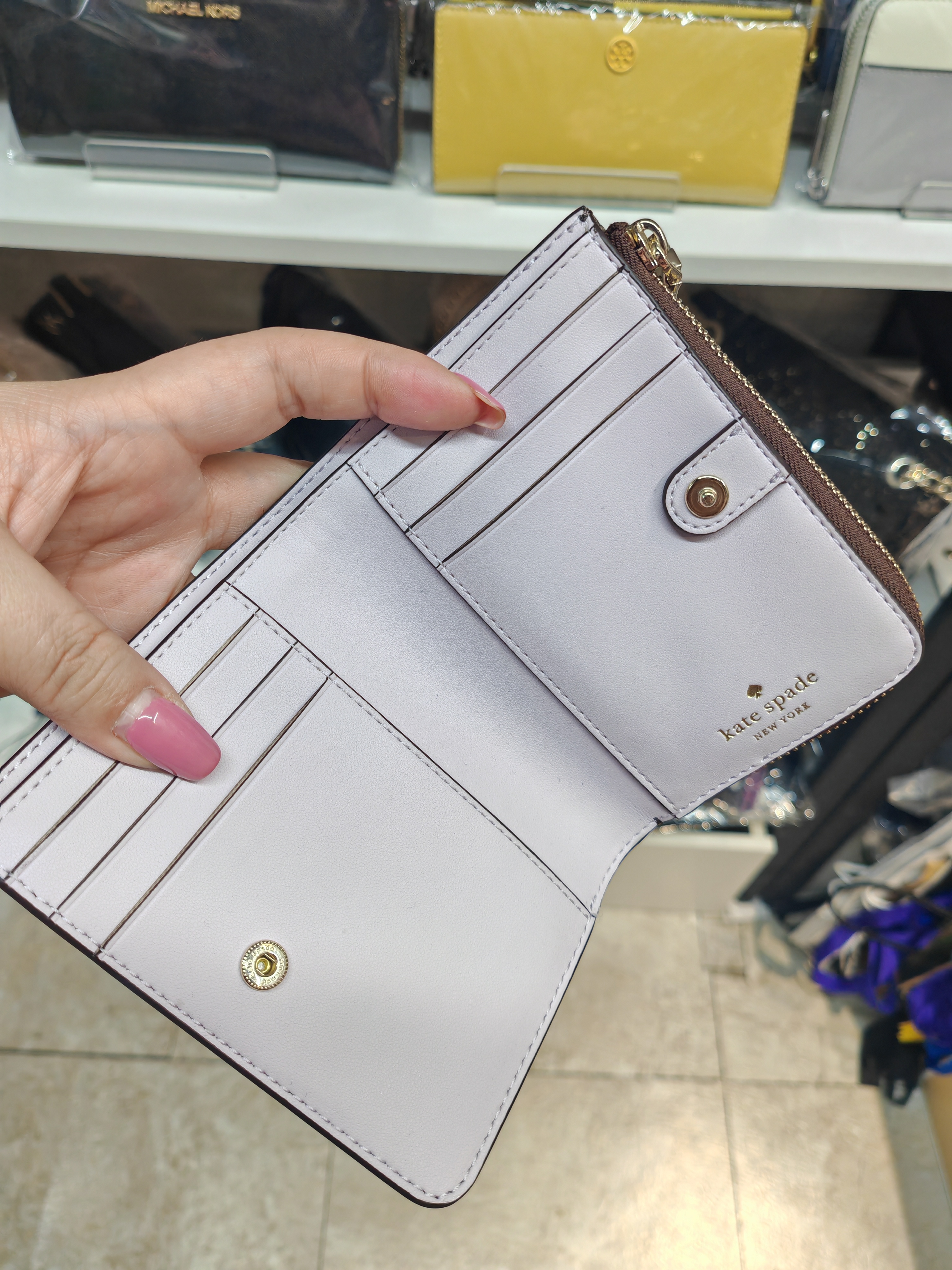 香港現貨-Kate Spade Lena Small Zip Wallet (Brown/Lilac) 