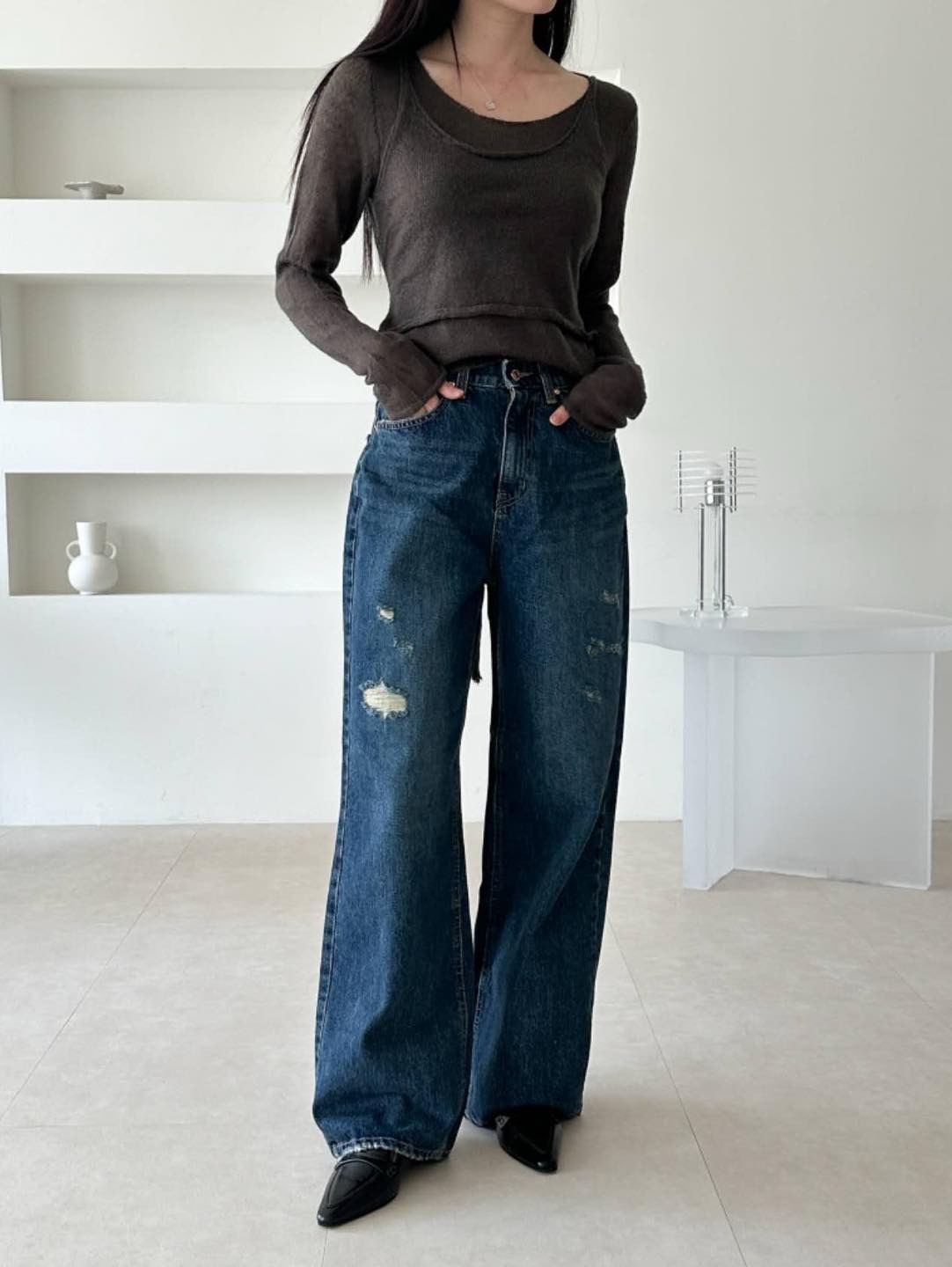 微爛直腳牛仔褲