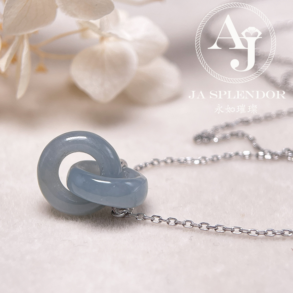 JN-2242 天然翡翠A玉 時尚愛你一生雙環吊墜連項鏈