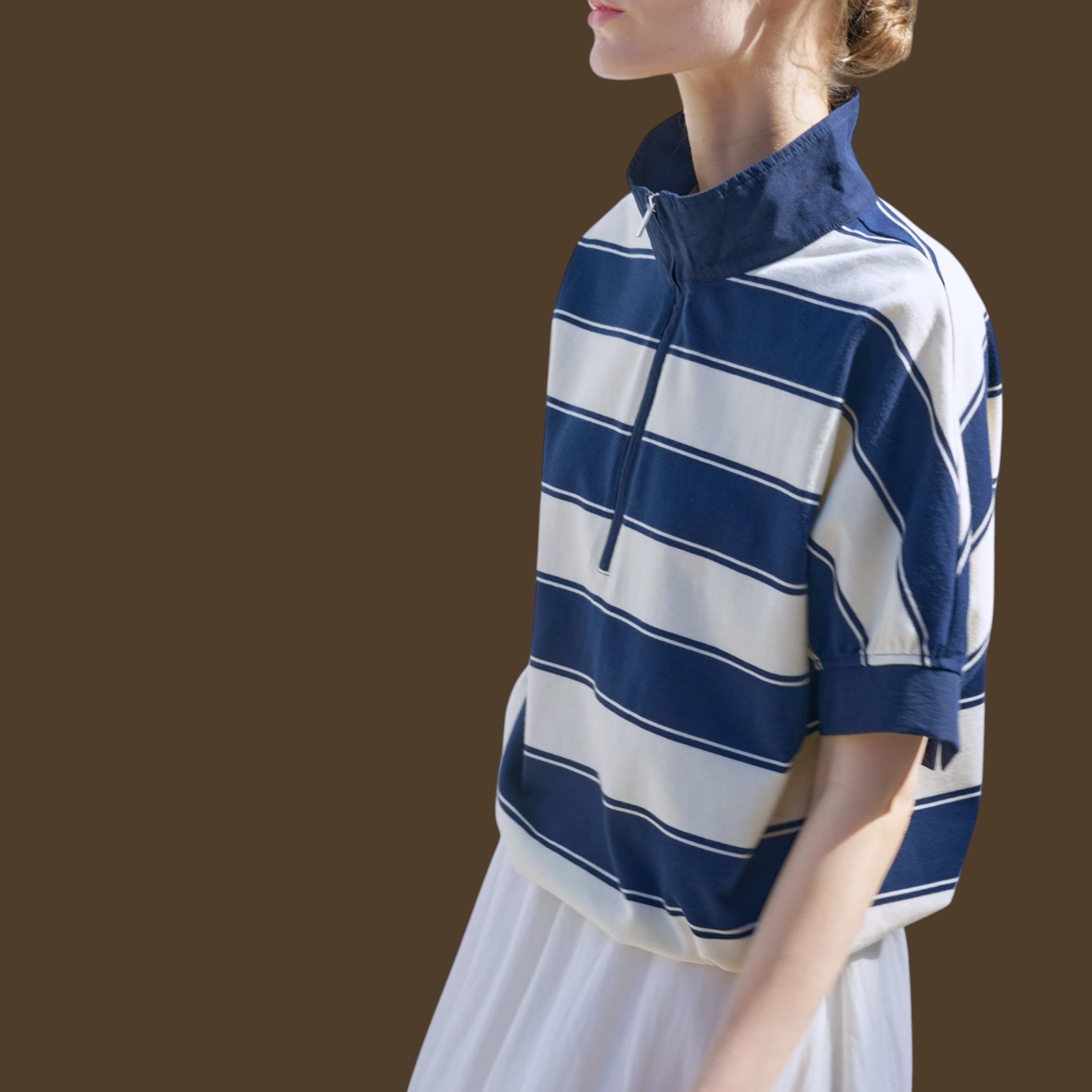 221485 粗間拉錬領Tee