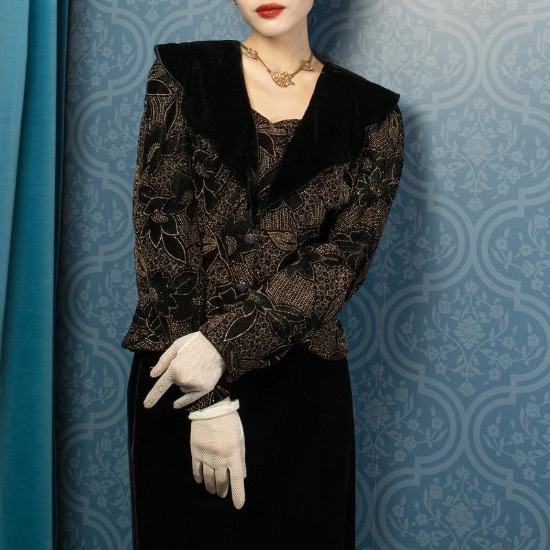 c.a. 1980s Designer Scott McClintock Glittering Floral Pattern Velvet Jacket/Top(MT484)