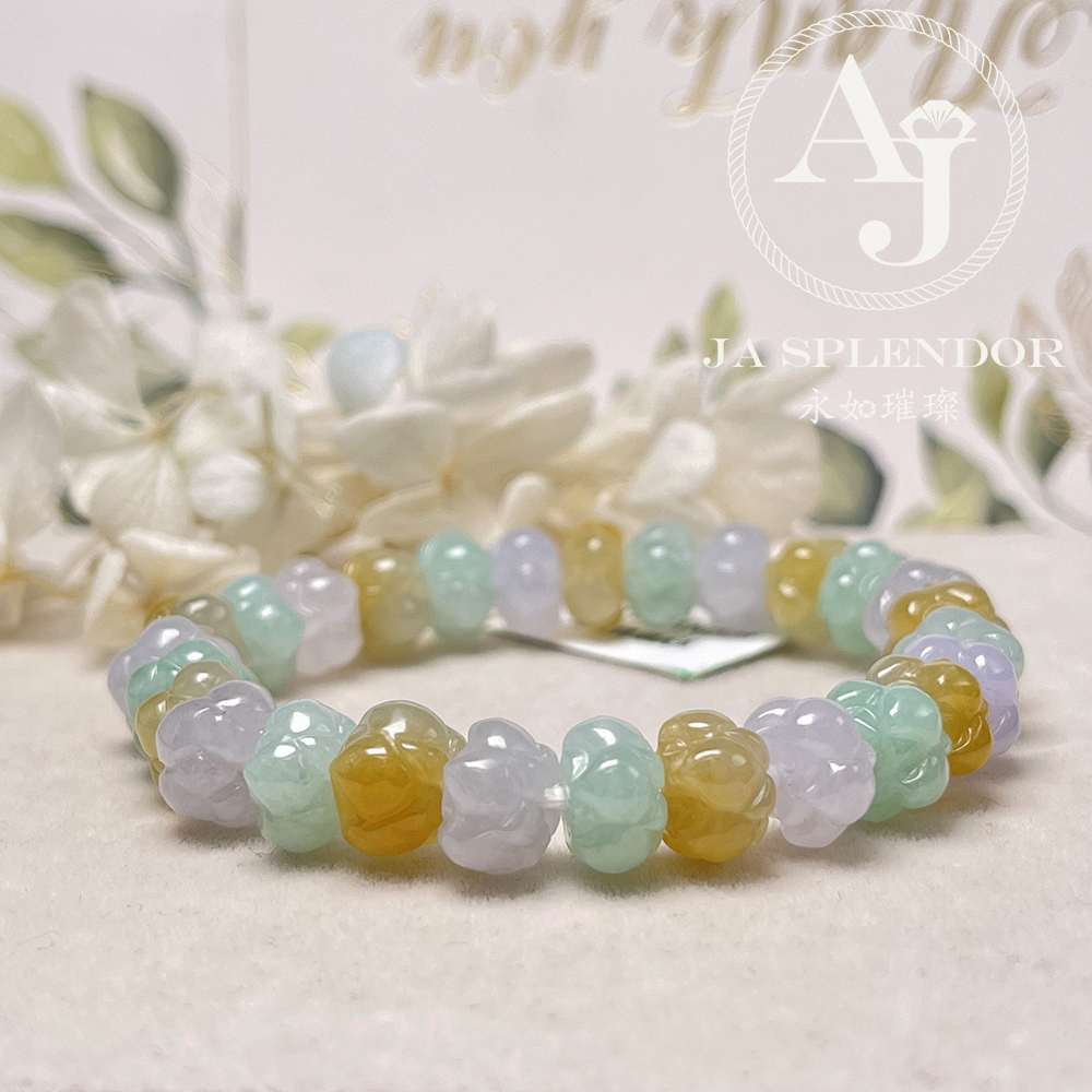 JB-253 - 冰種三彩福祿壽招貴人年年有餘蓮花手串