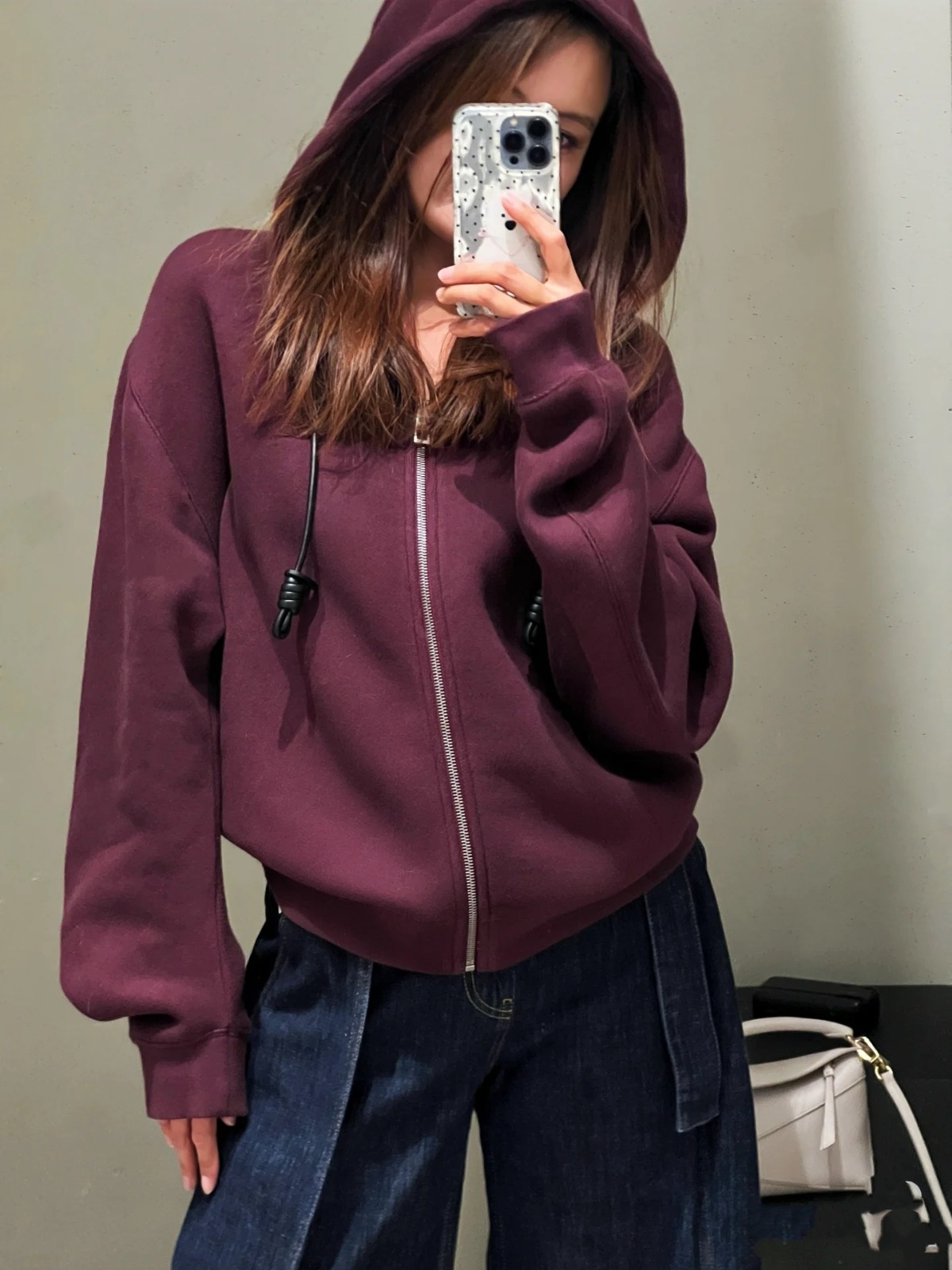 【頂級原單】LOEWE 皮質抽繩連帽拉鍊外套