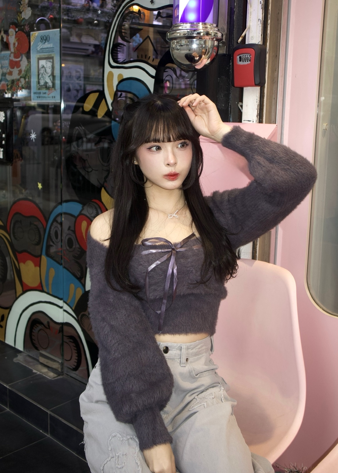 韓國毛毛抹胸綁帶蝴蝶結+罩衫外套