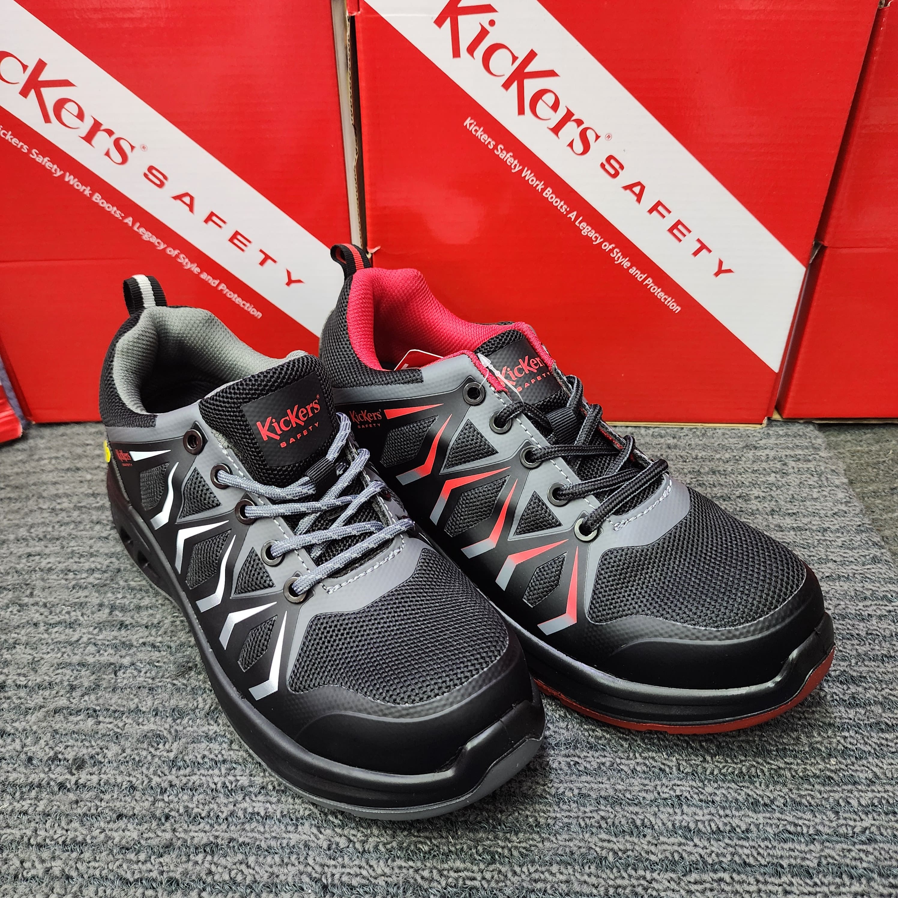 KicKers 25011 Safety Low Cut Lace ESD Black Red Grey Safety Shoes Kasut Keselamatan