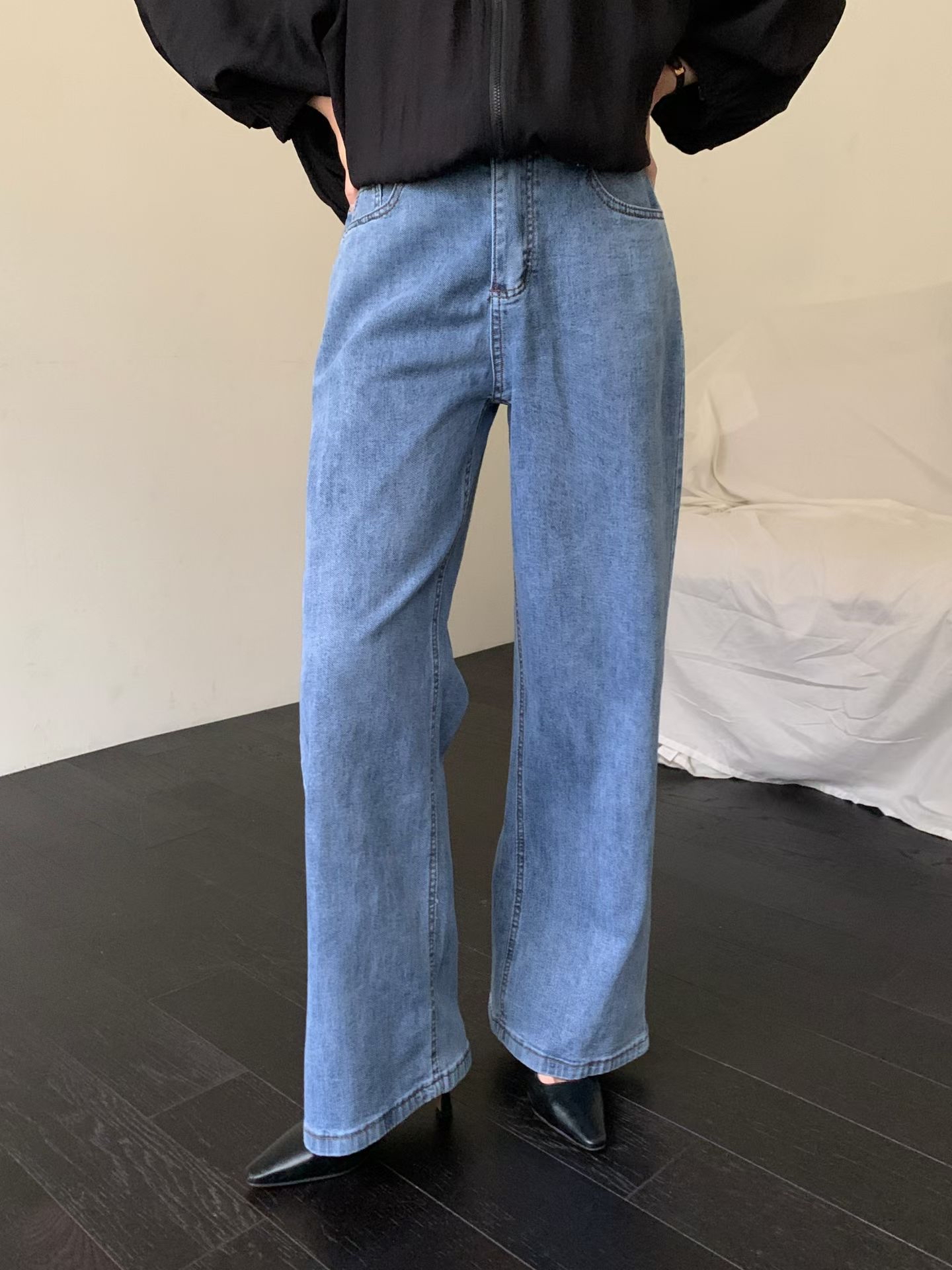 CT13 後橡筋腰牛仔直腳褲