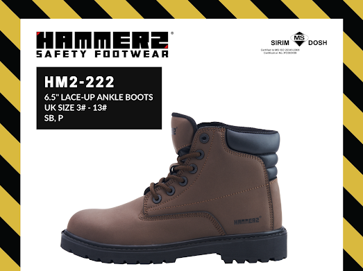 HAMMER 2 SAFETY FOOTWEAR HM2-222 6.5'' Lace-Up Ankle Boots METAL FREE SIRIM and DOSH Approved Shoes Kasut Kasut Keselamatan