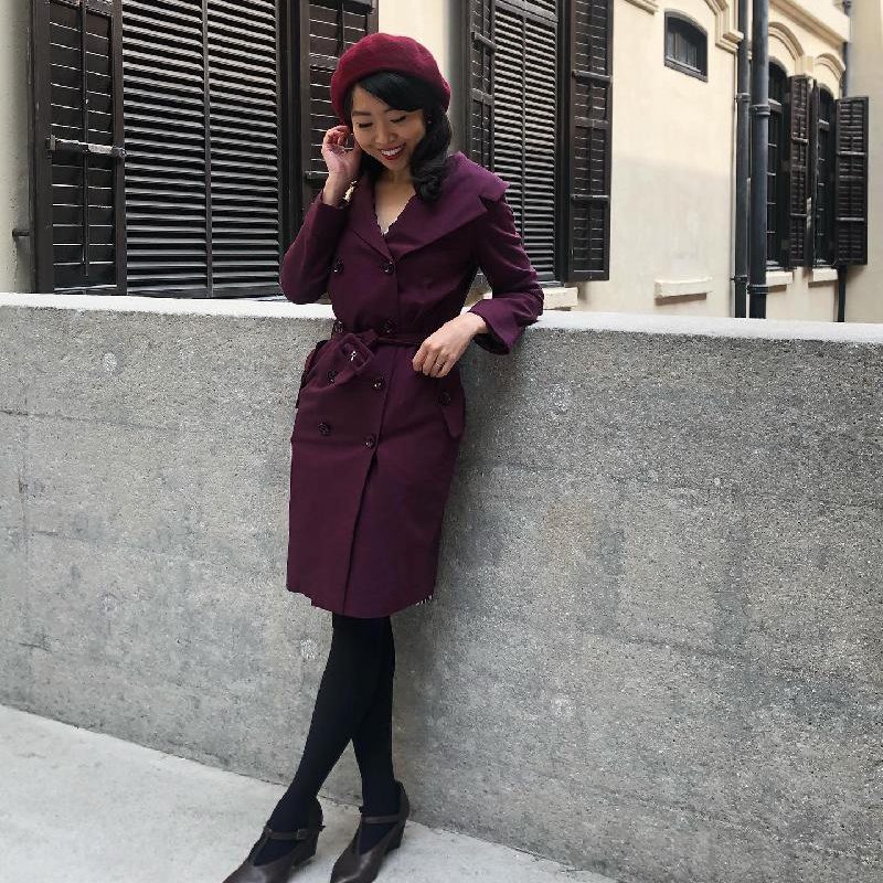 SOLD OUT - 1960s MAD Man Secretary Double-Breasted Dress Coat - Purple (FM084)