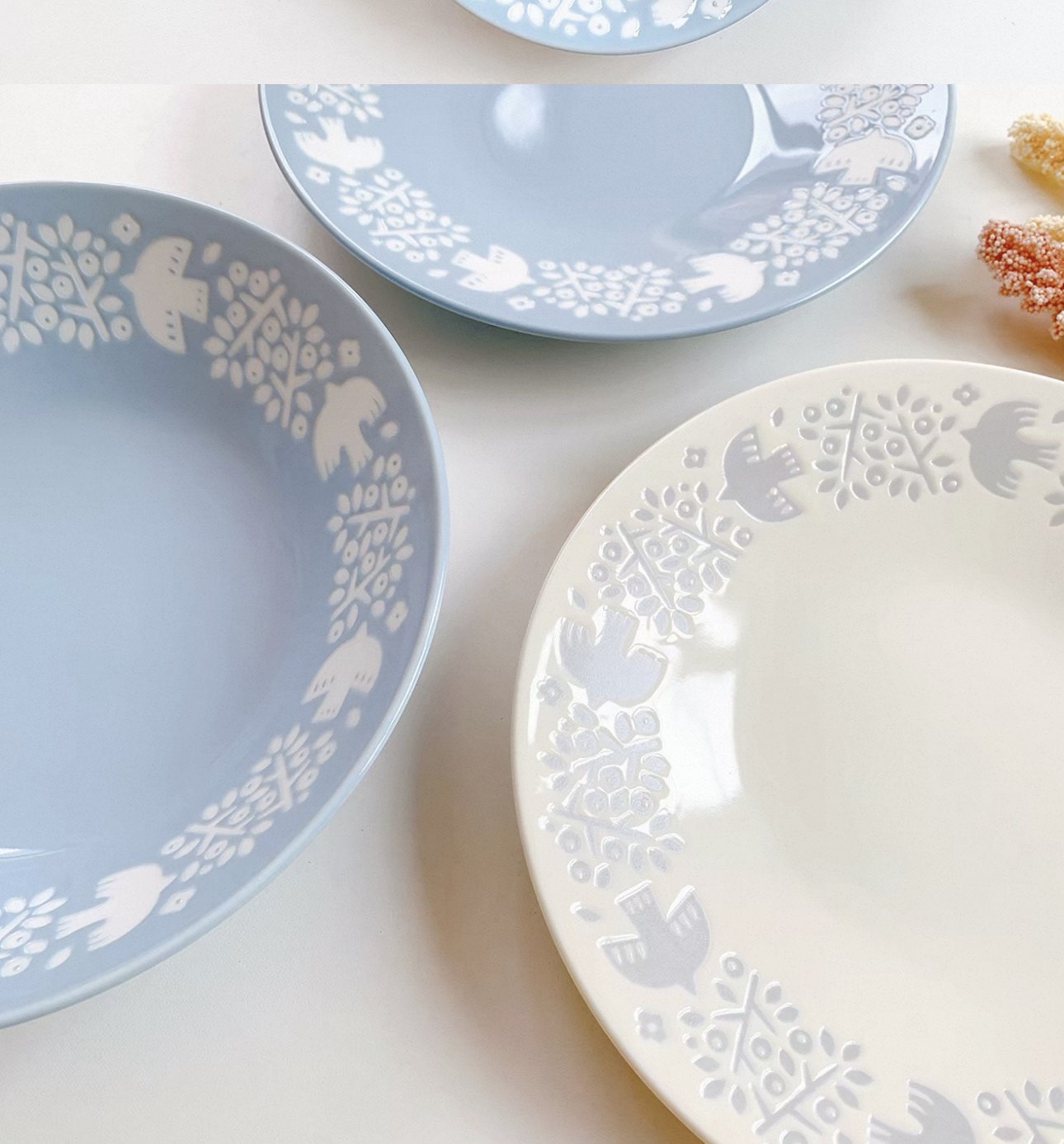 日本製LINTU美濃焼小鳥和植物陶瓷餐具