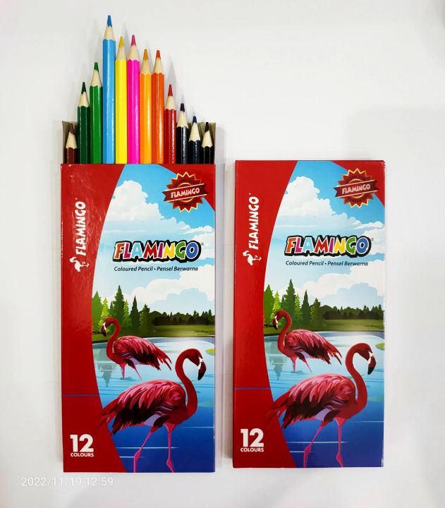 Flamingo Coloured Pencils CP12L – 12 Colours Long Pencil Set | Soft Lead Colour Pencil for Drawing & School Use