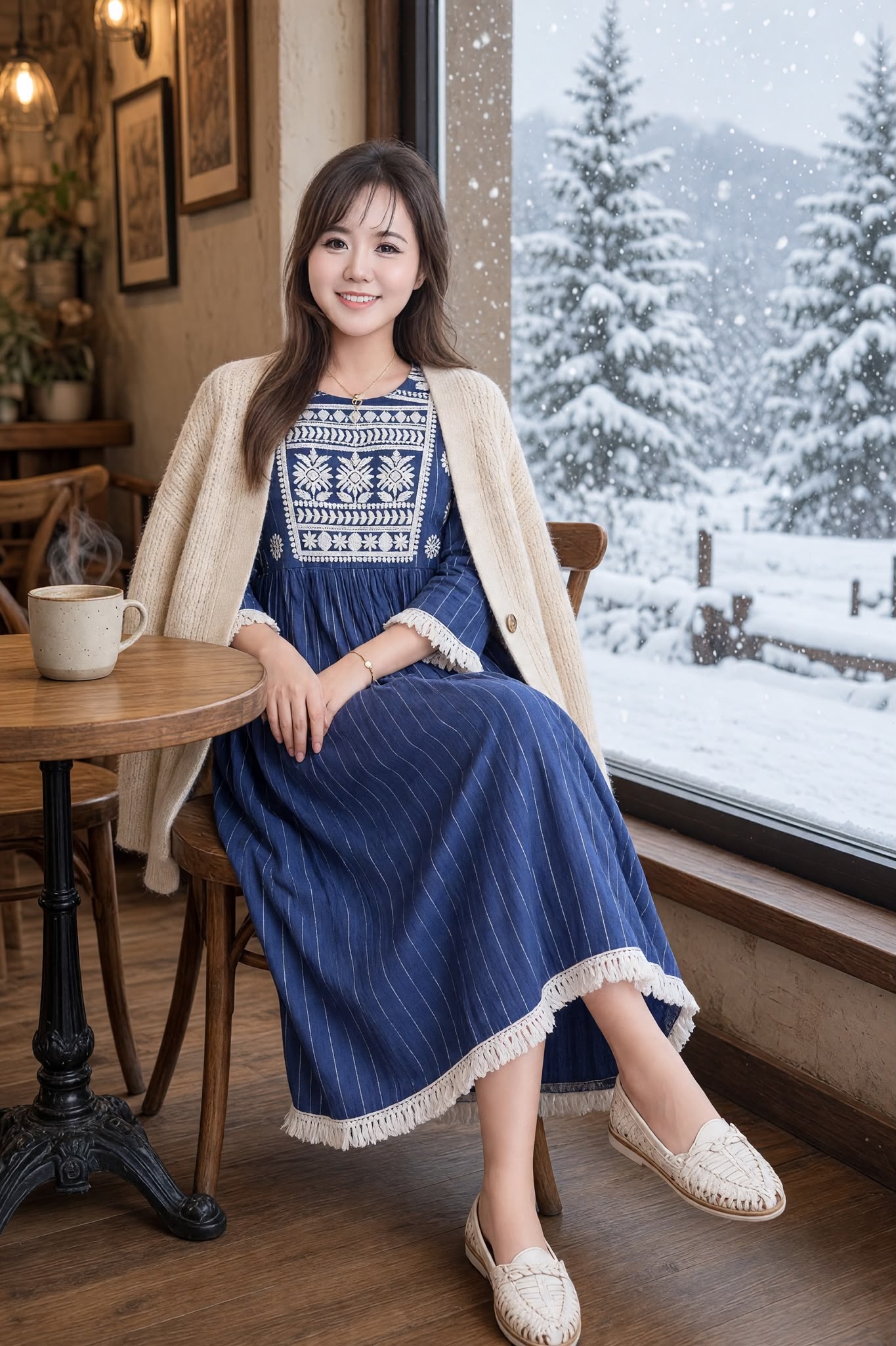 3572 Navy Blue With Pure white Emb Mid Sleeve soso OP
