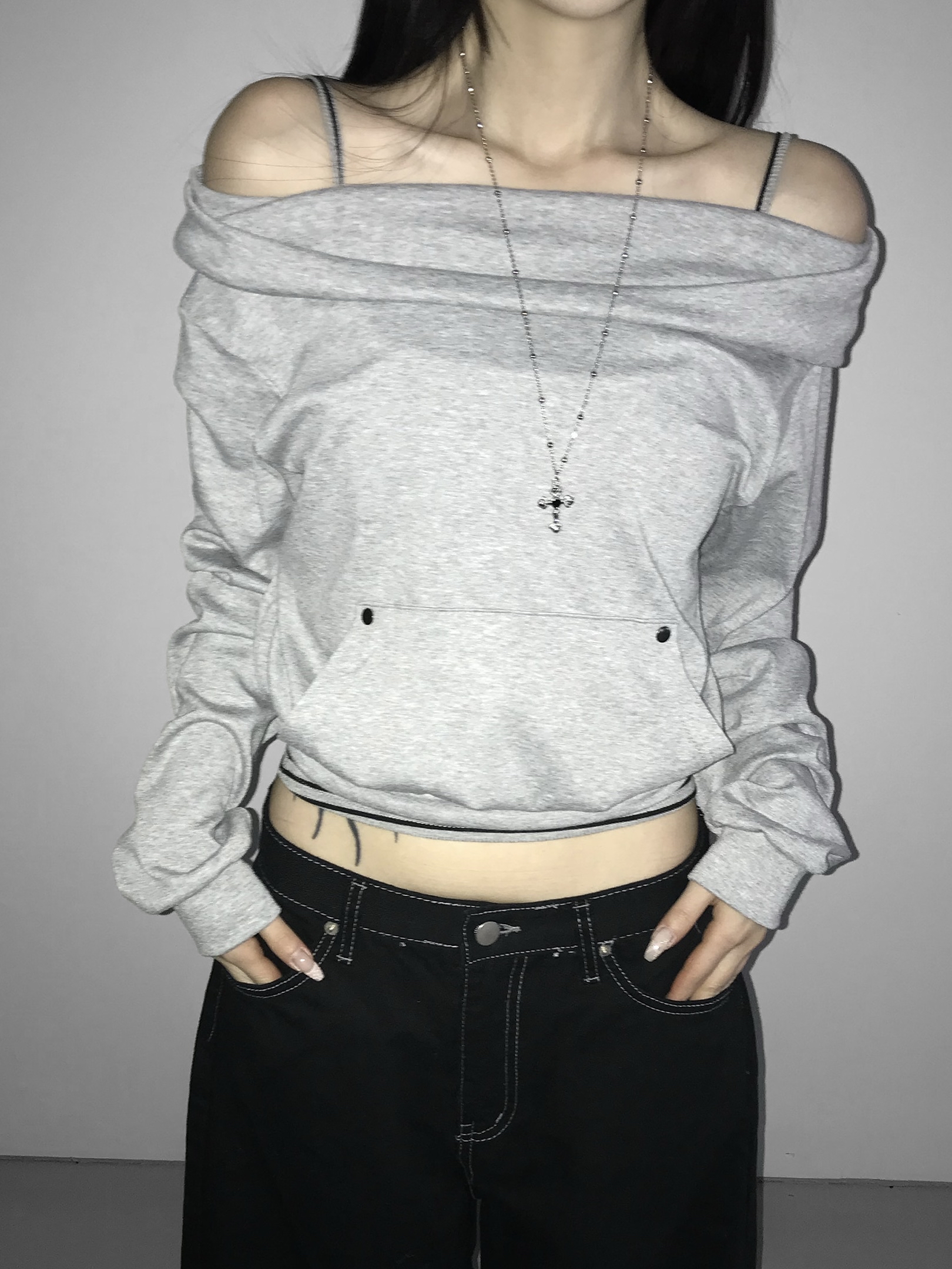 Soft Off-Shoulder Cropped Hoodie
