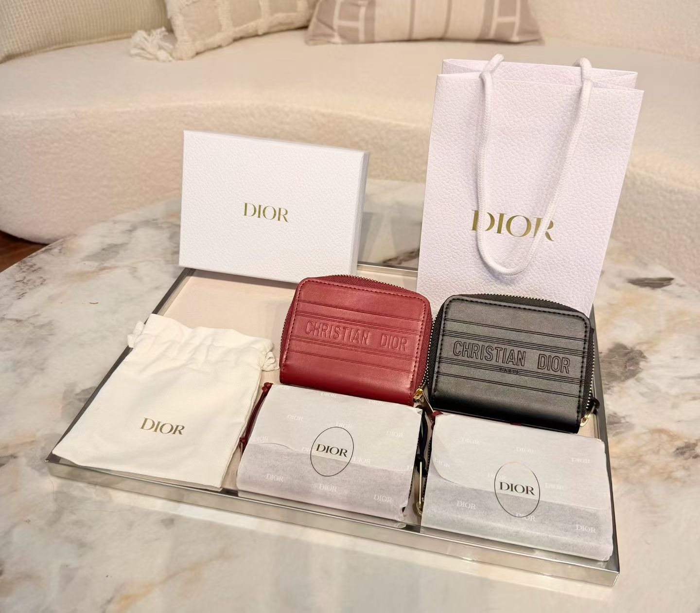 Dior 香水贈品拉鏈皮銀包