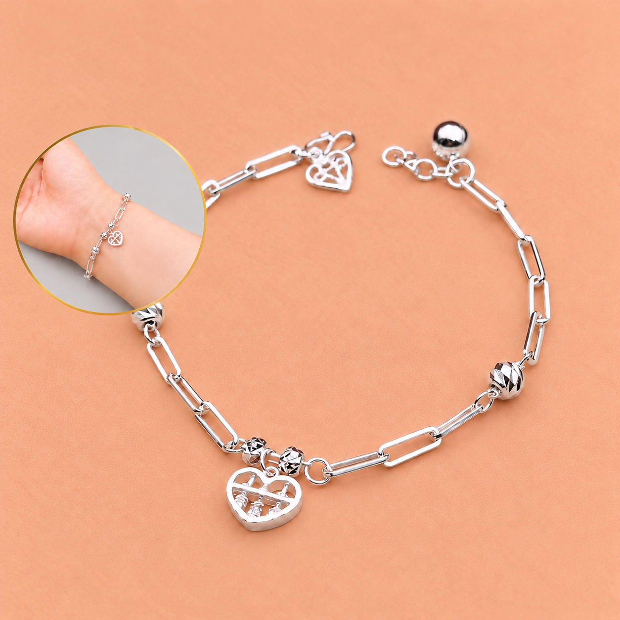 LB2381 Lucky Abacus Paper Clip Chain Bracelet