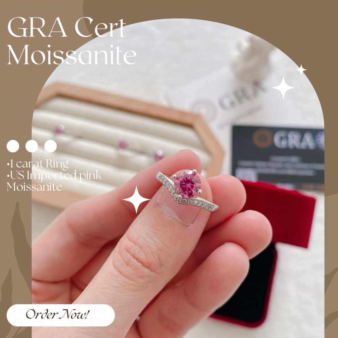 Pink Moissanite Ring with Certificate of Authenticity  