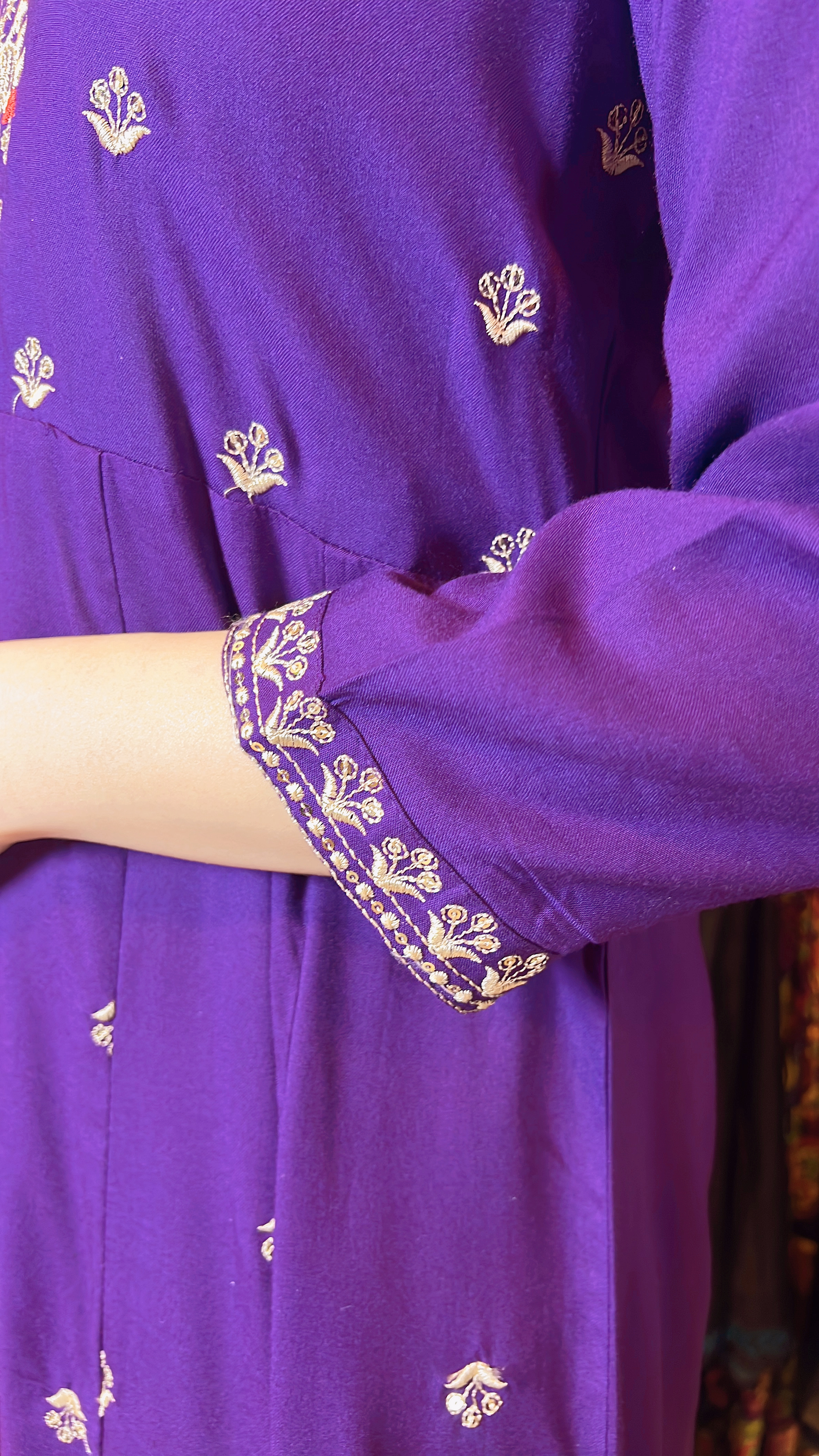 Purple Emb Big V Neck Cotton OP 46" #1051