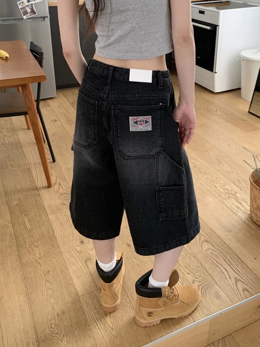 Washed Cargo Denim Bermuda Shorts