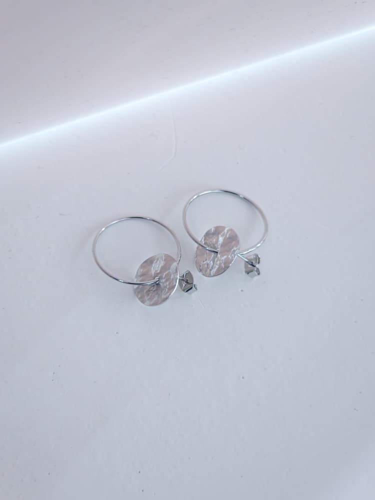Hammered Disc Hoop Stud Earrings