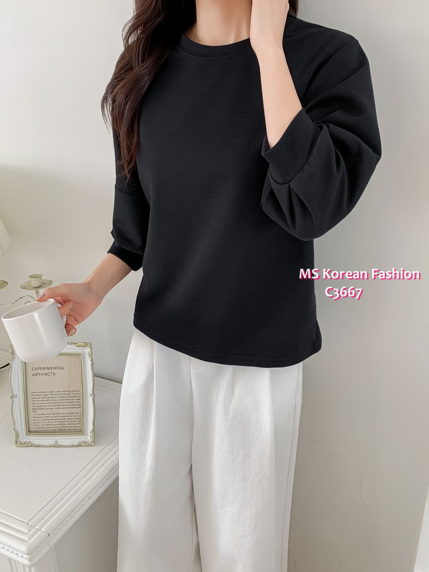 C3667 韓國🇰🇷淨色泡泡袖top