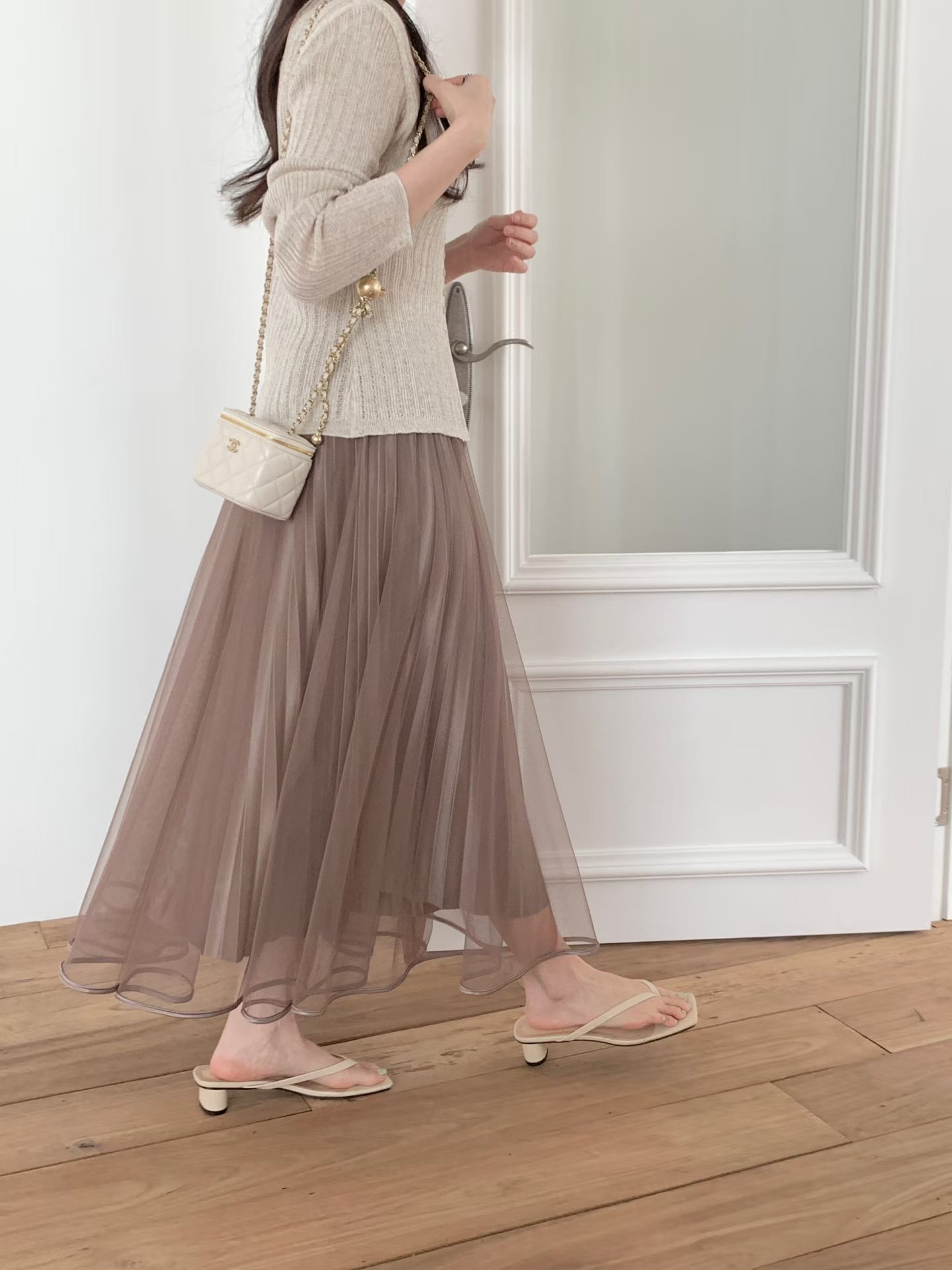 CT16 浪漫雙面網紗百摺長裙