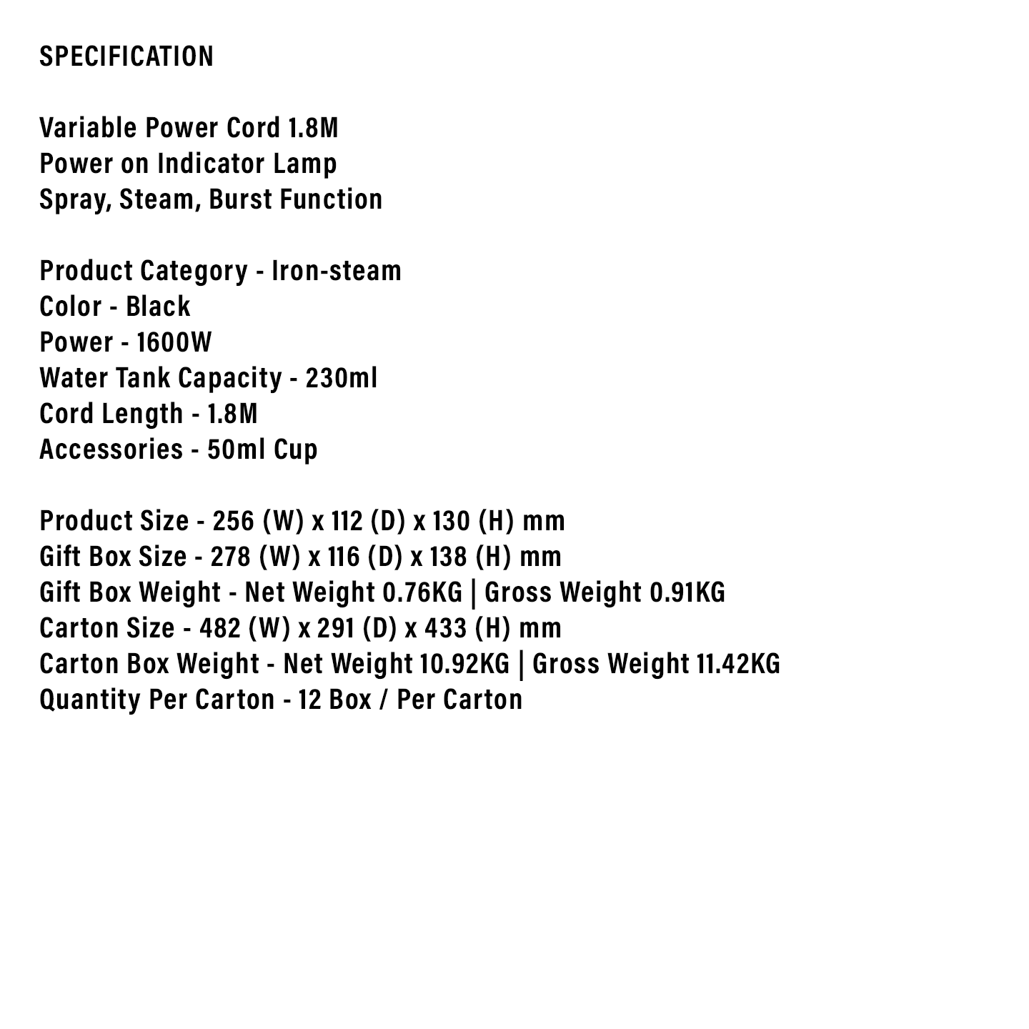 Faber 1600W Steam Iron FSI 1623