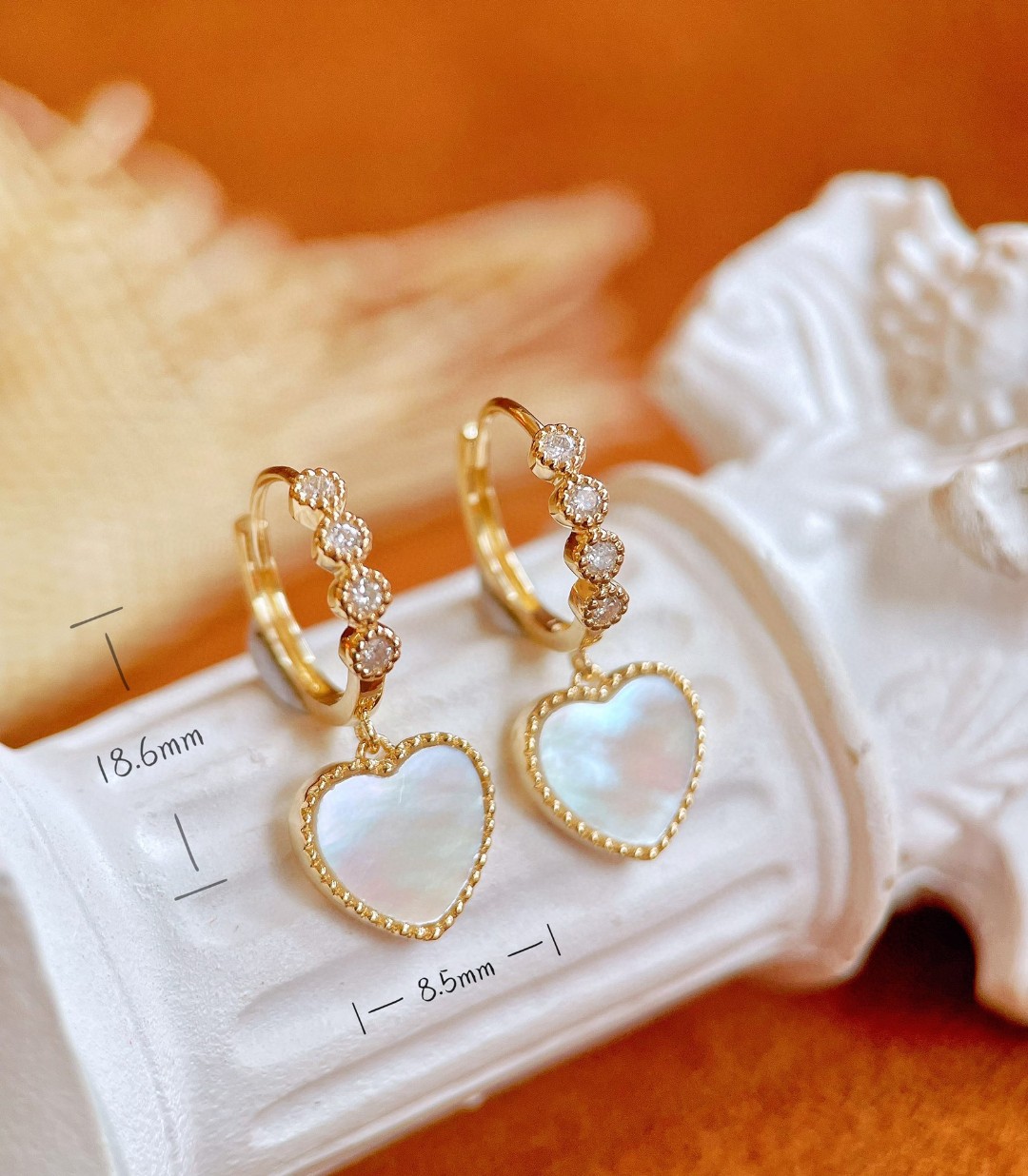 18K Mother of Pearl Diamond Earrings 
