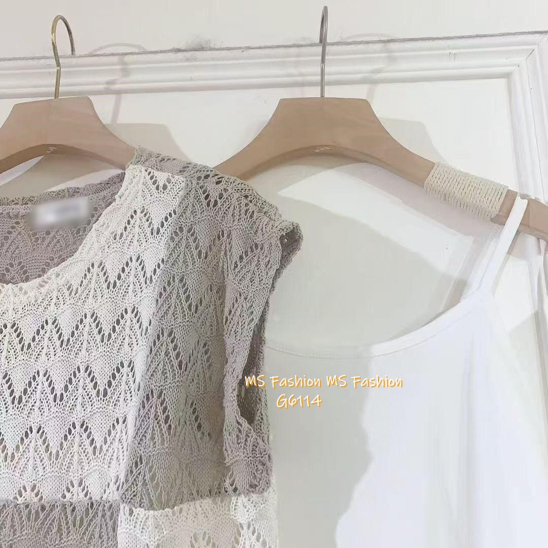 G6114 韓國🇰🇷拼色針織top set