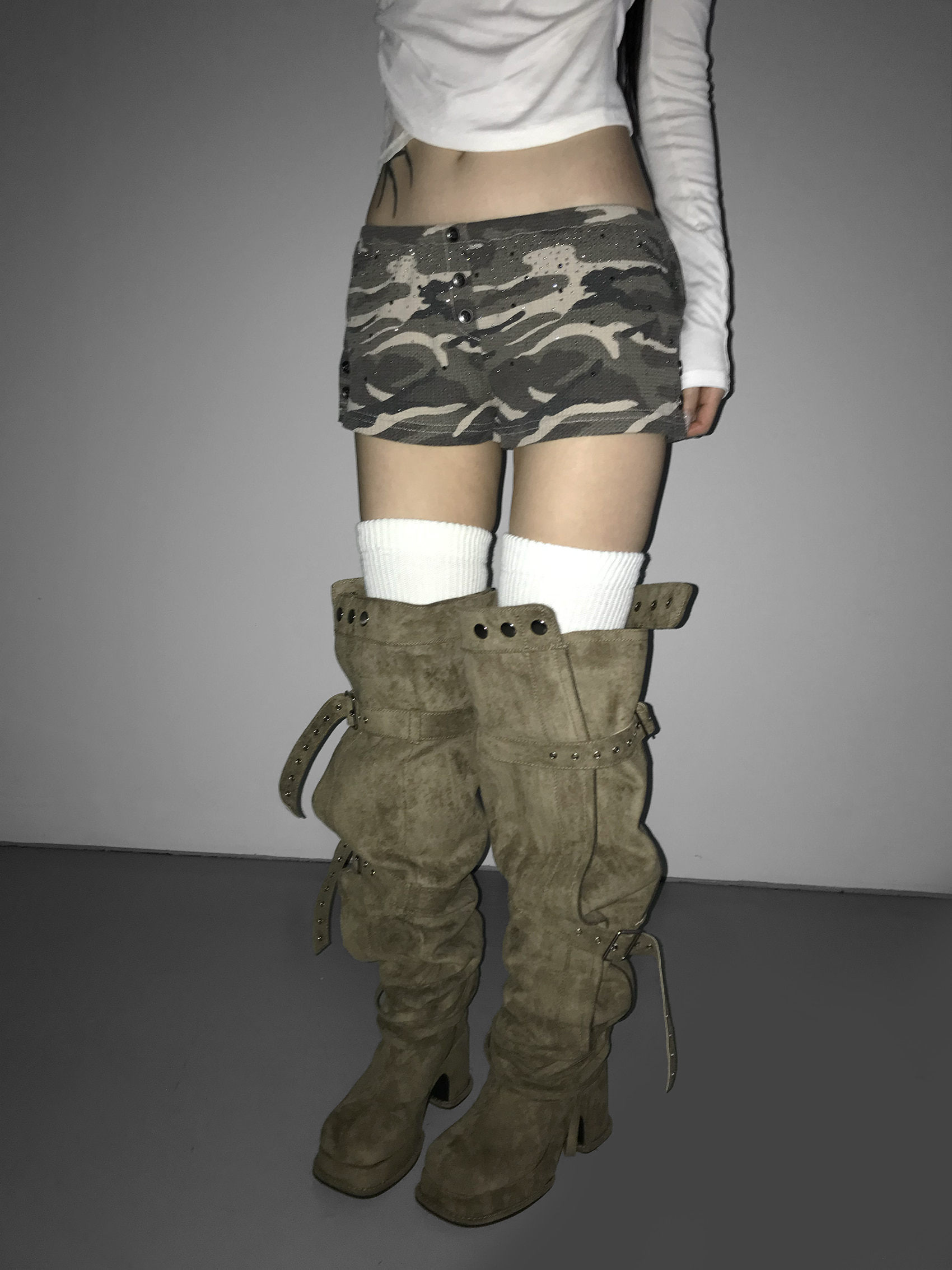 Waffle Knit Rhinestone Camo Shorts