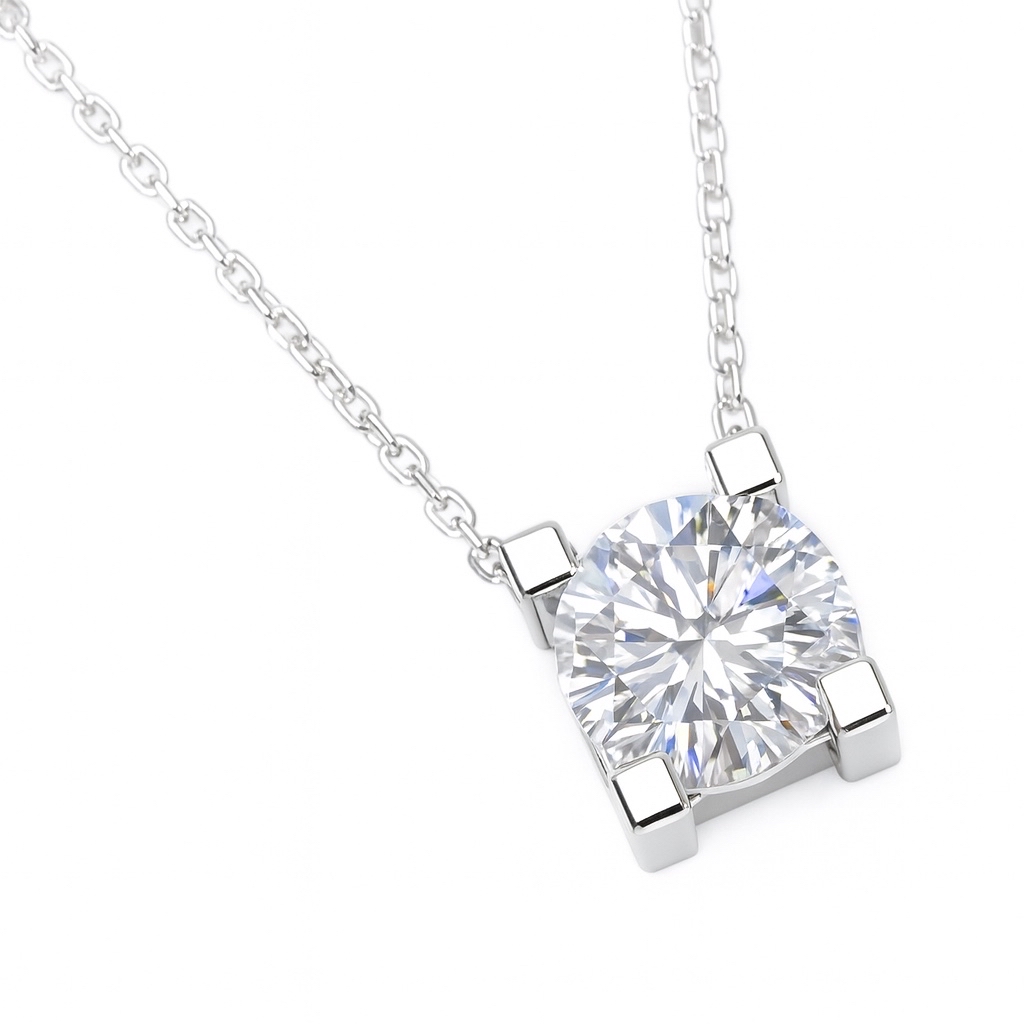 Modern Four-Prong Round Diamond Solitaire Pendant