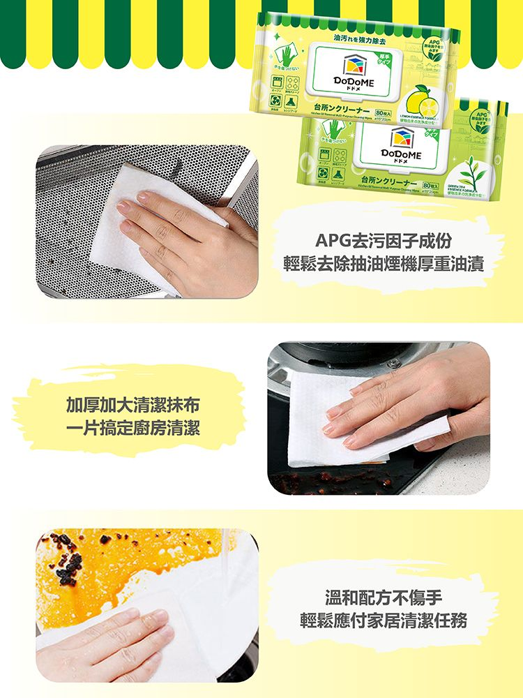 DoDoME-除油天王廚房萬用抹布（(柳檬精華配方) (80枚)#懶人抹布#洗碗抹布#清潔抹布#廚房紙#百潔布