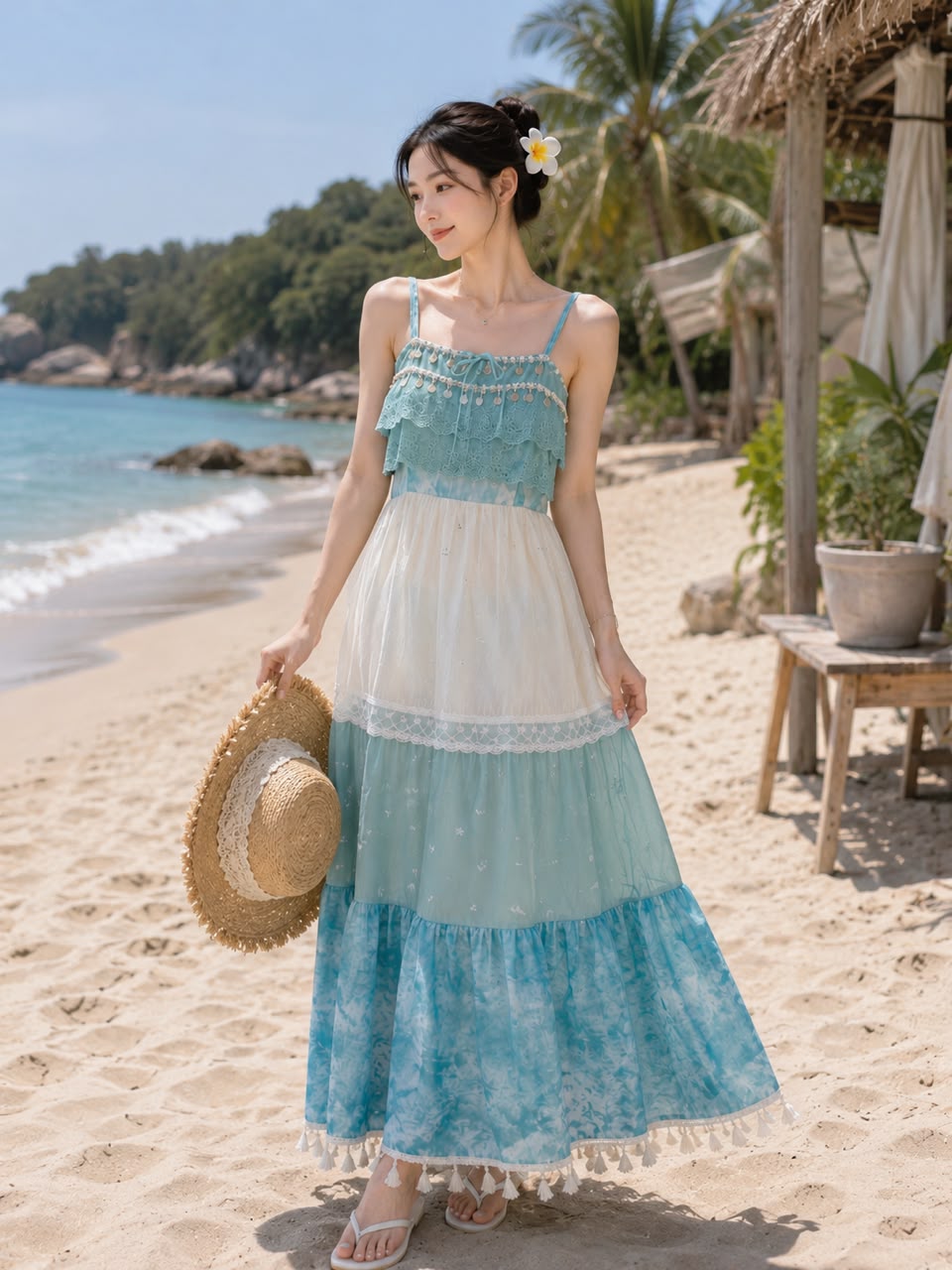 A031132 French Tie-Dye Ruffle Cami Maxi Dress