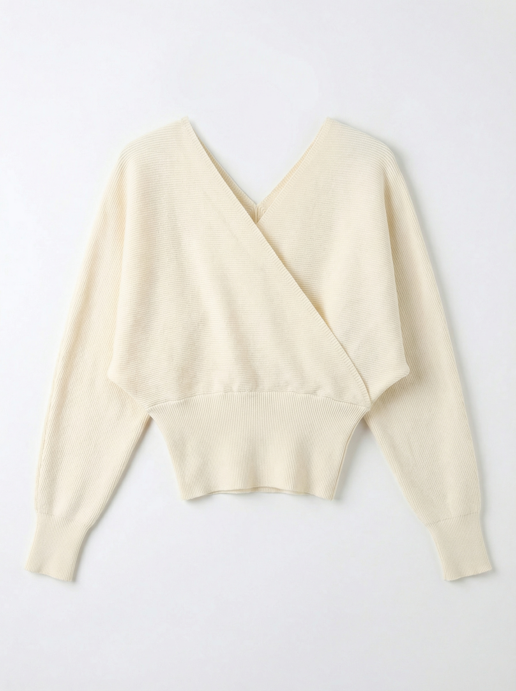 黑色/米白 V 領交叉短版針織毛衣