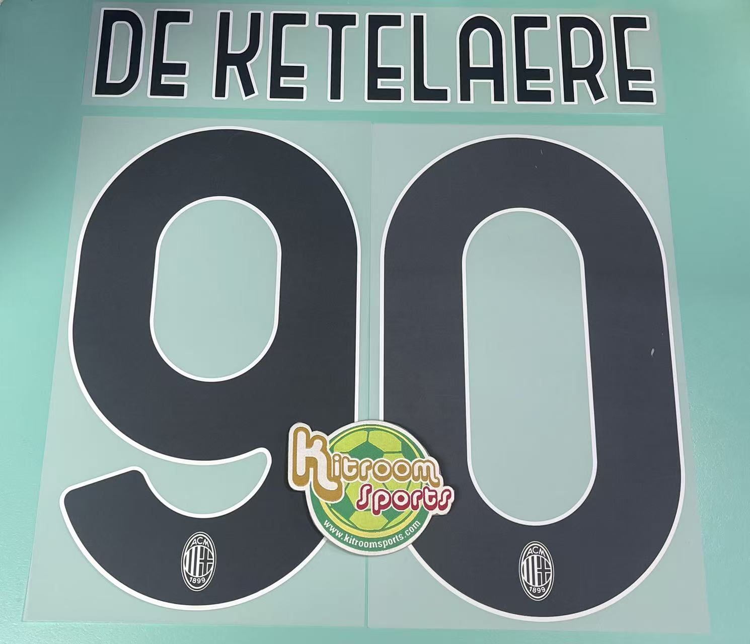 2023-24 AC Milan Home Nameset #90 DE KETELAERE