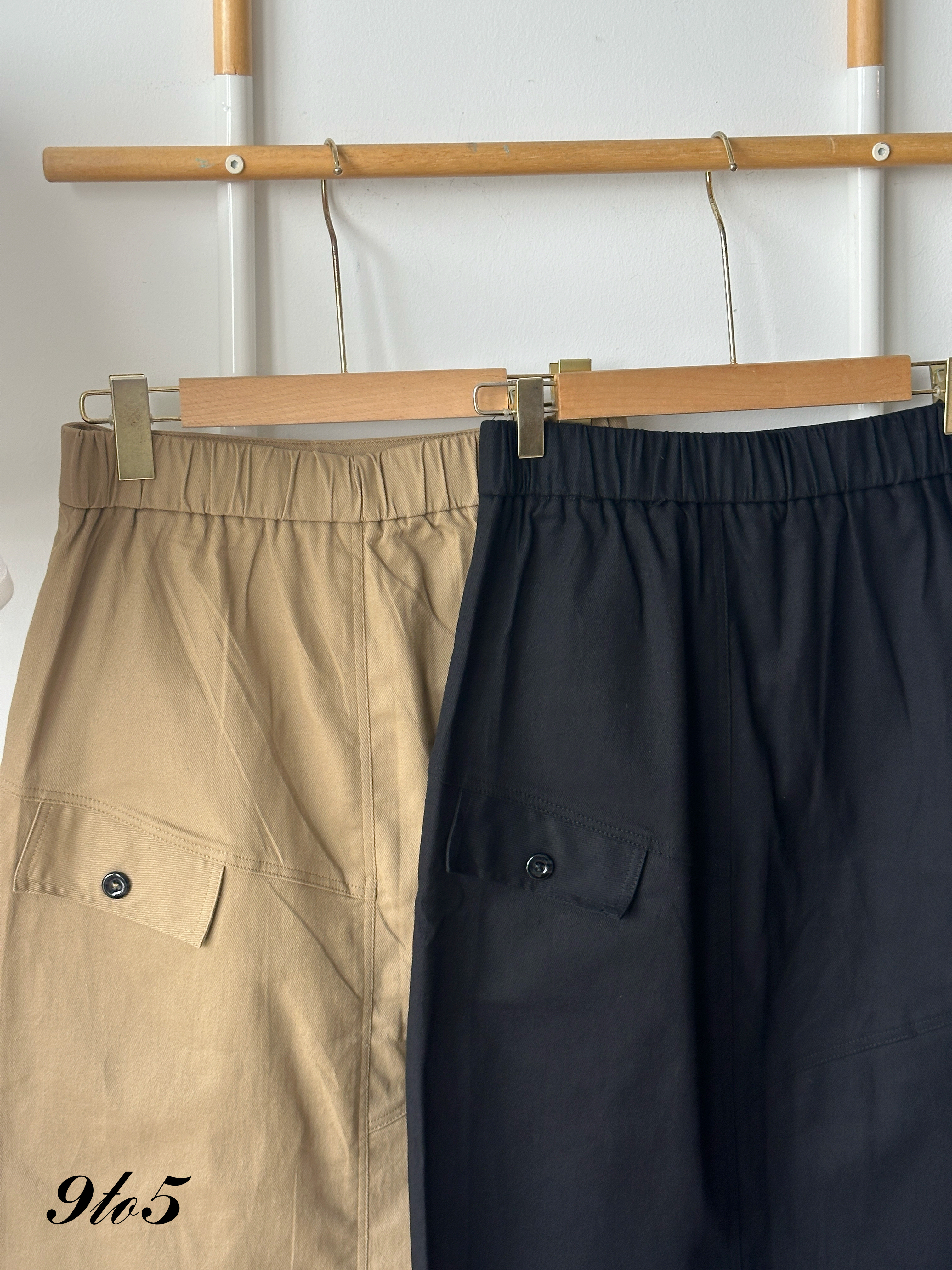 S1933 A Line Long Skirt - Black & Khaki