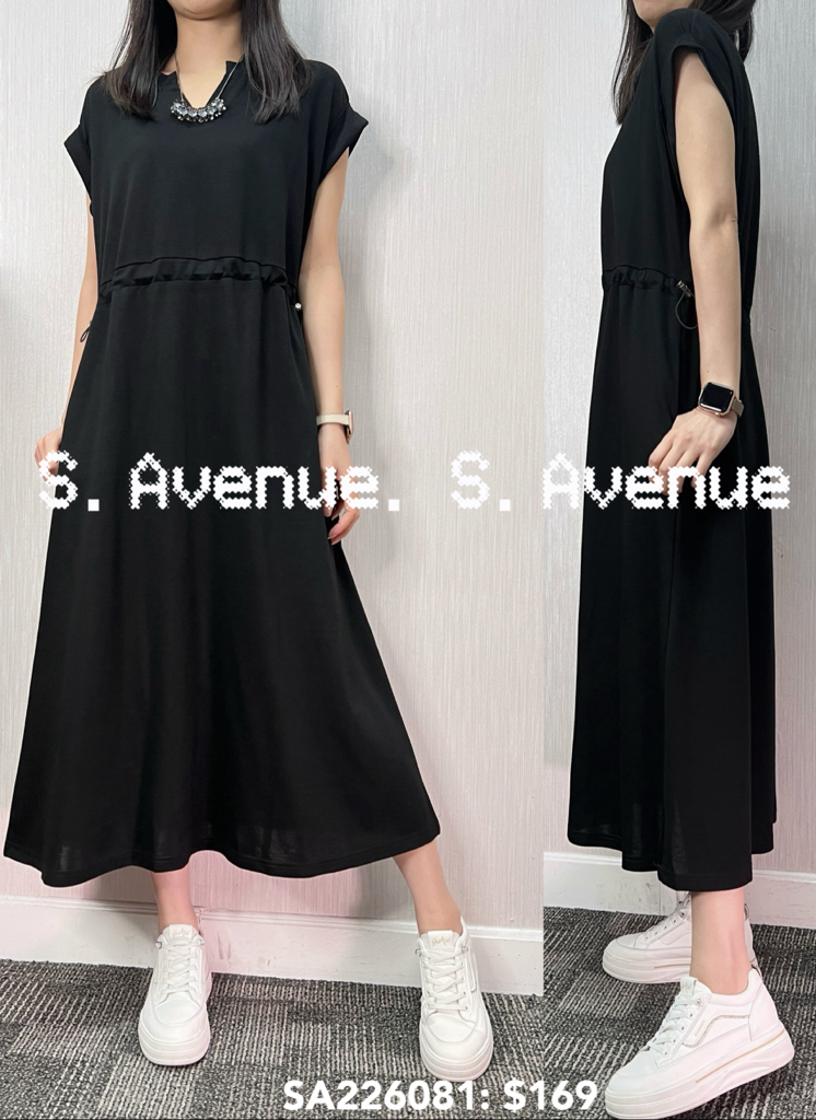 SA226081: 短袖V領束腰淨色op