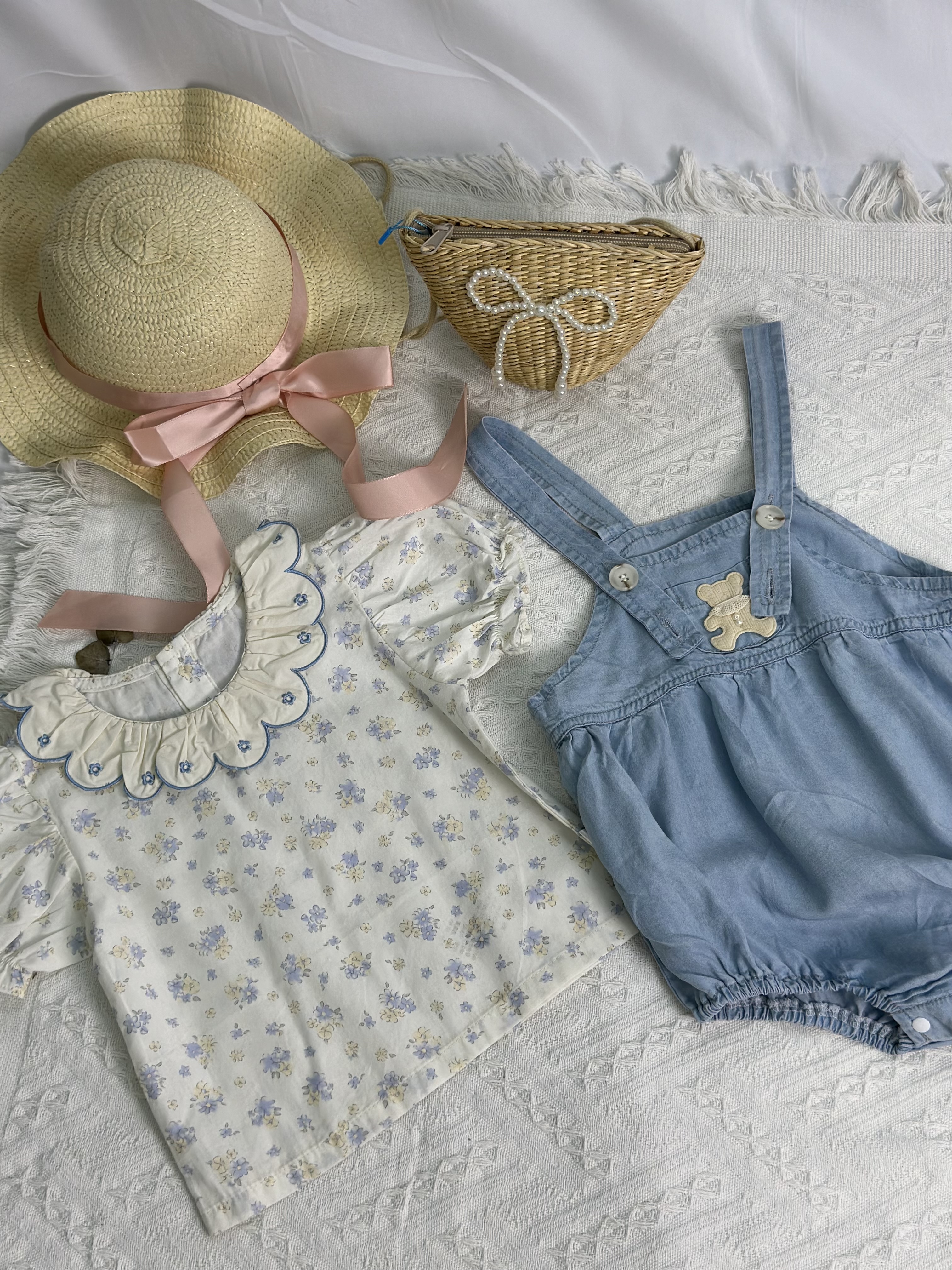 Floral Bear Blouse Romper Set