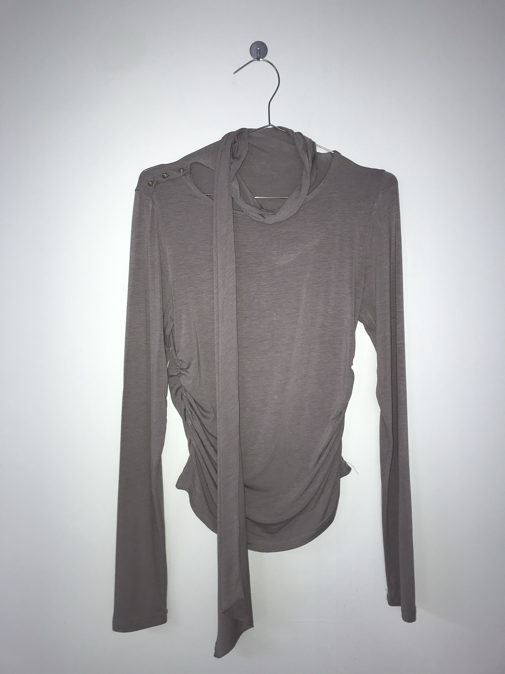 Ruched Button Long Sleeve with Scarf Tie