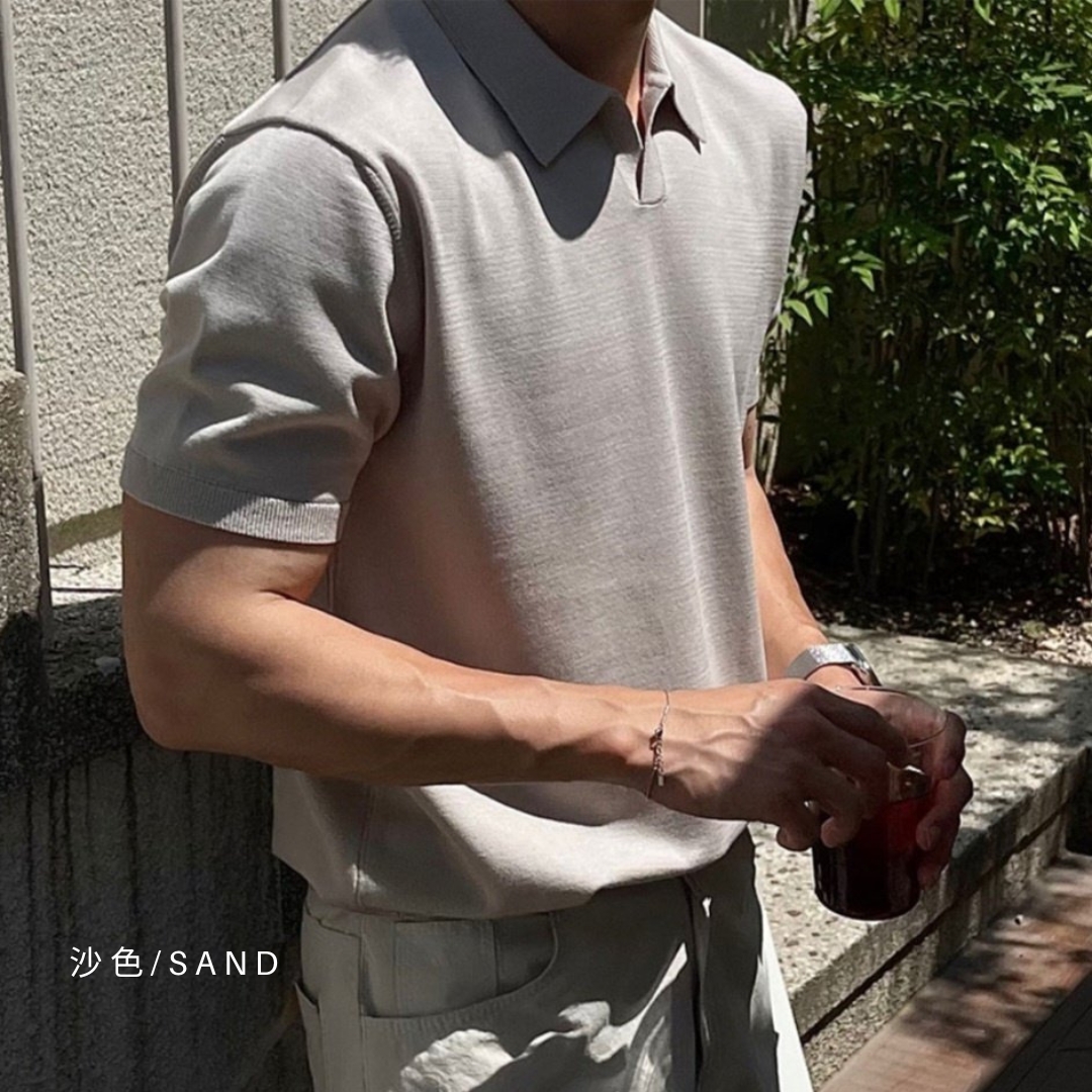 Open Collar Knit Polo