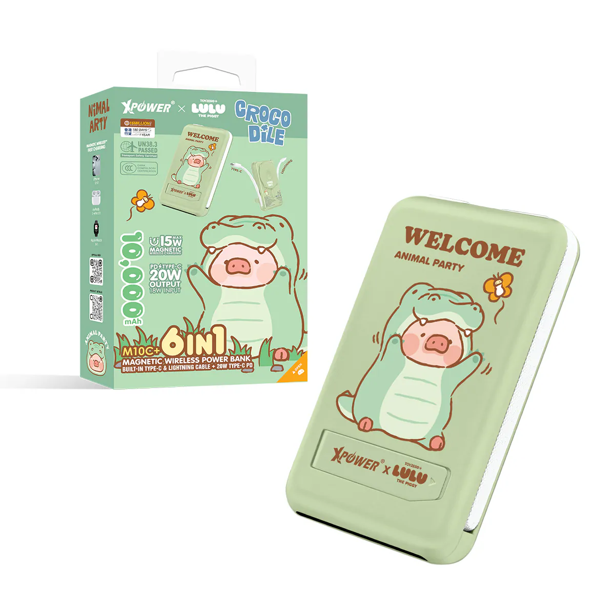 CCC | 3C認證 XPower x 罐頭豬LuLu🐷M10C+ 6合1 10000mAh多功能迷你20W PD3.0+ 磁吸無線快充移動電源