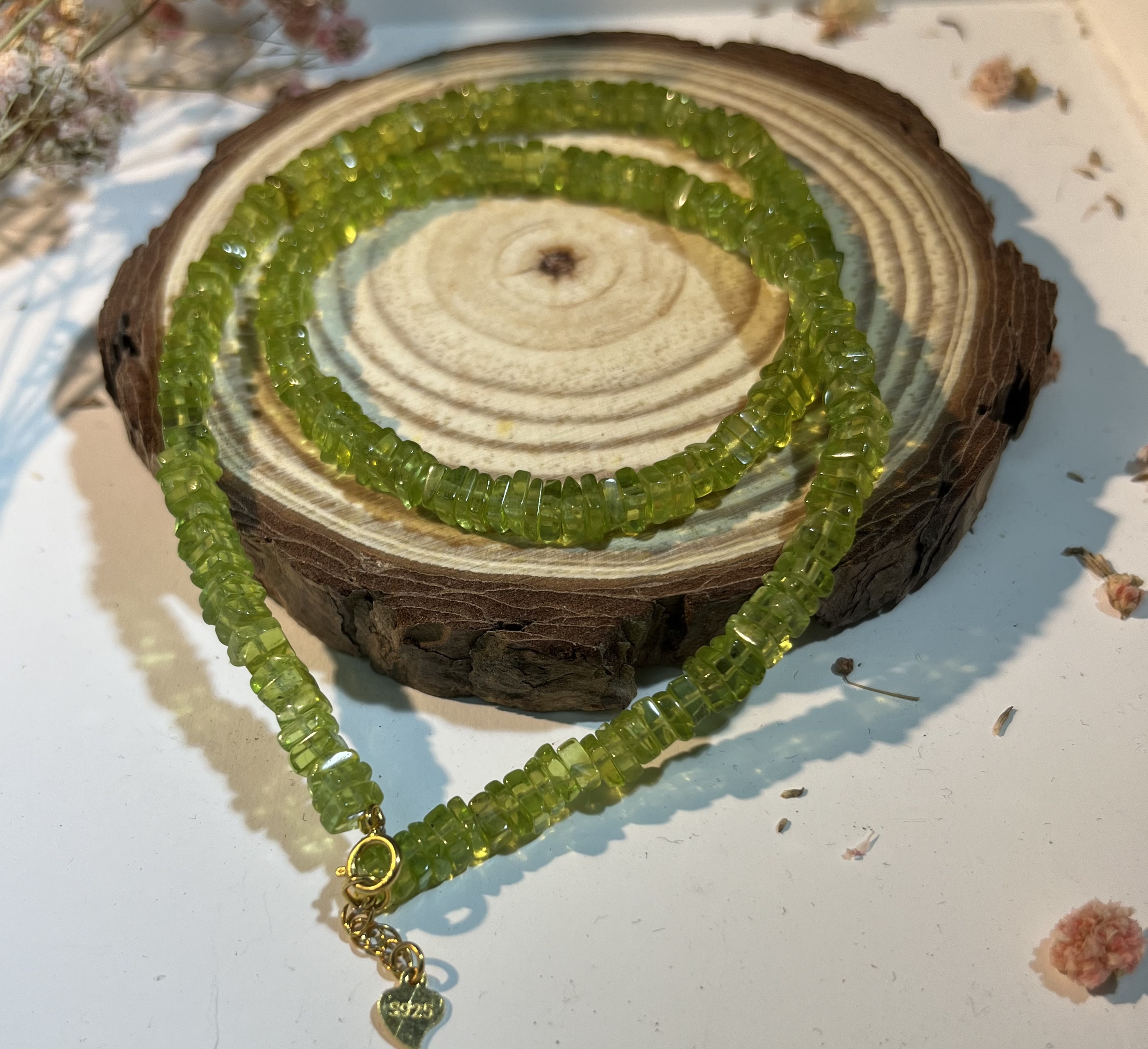 透體方塊橄欖石s925銀頸鏈