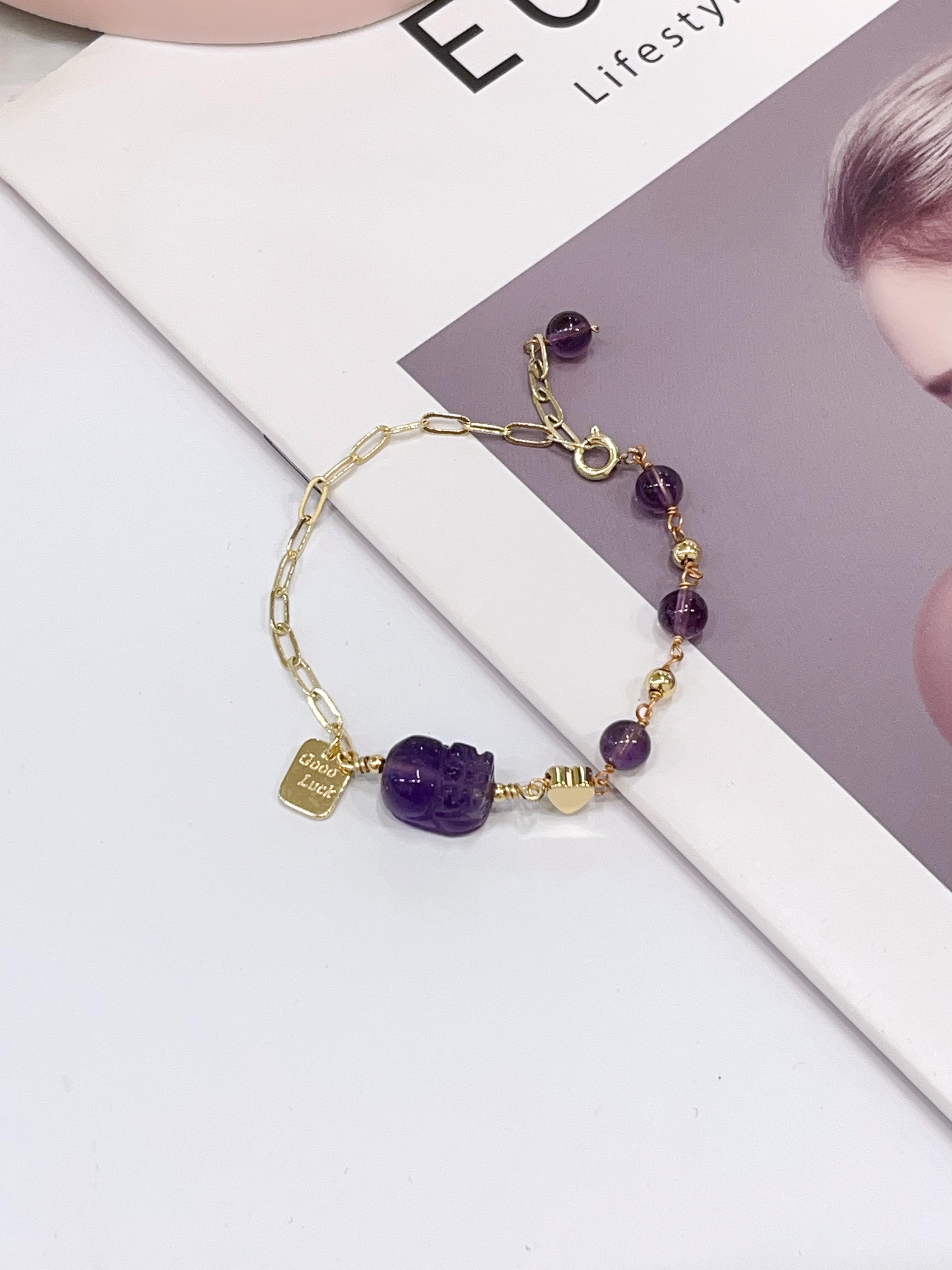 💜 紫水晶 × 紫水晶貔貅手串 Amethyst & Amethyst Pixiu | 6mm 