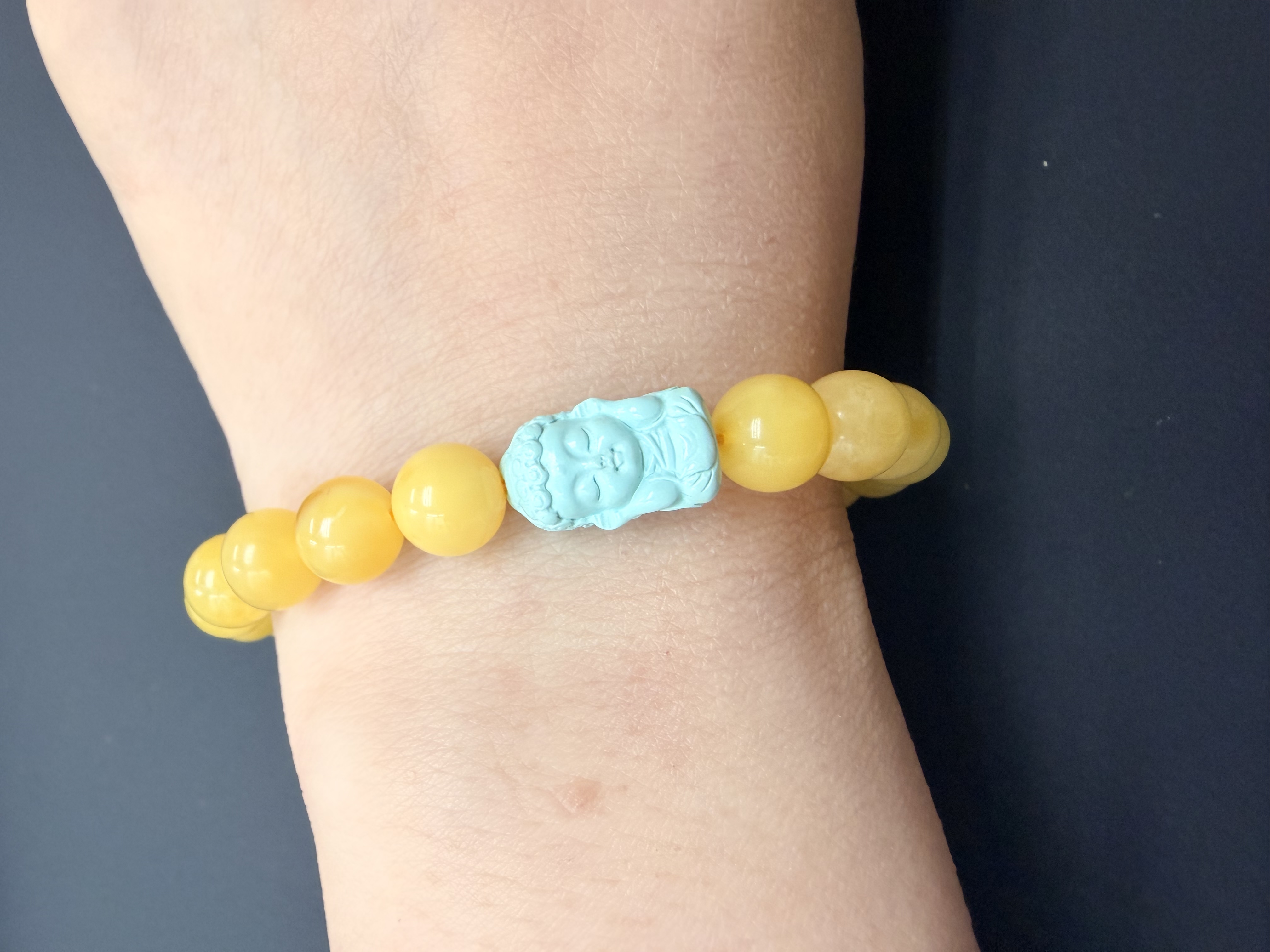 綠松石佛像雕刻+8mm 波羅的海蜜蠟手串（都穆法王+護法殿加持）