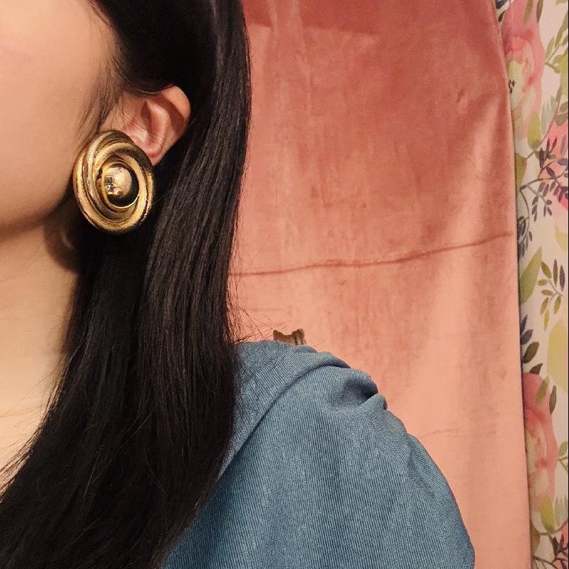 Vintage 1980s Textured Swivel Extra Large Statement Clip Earrings -4.5cm(MT2295)