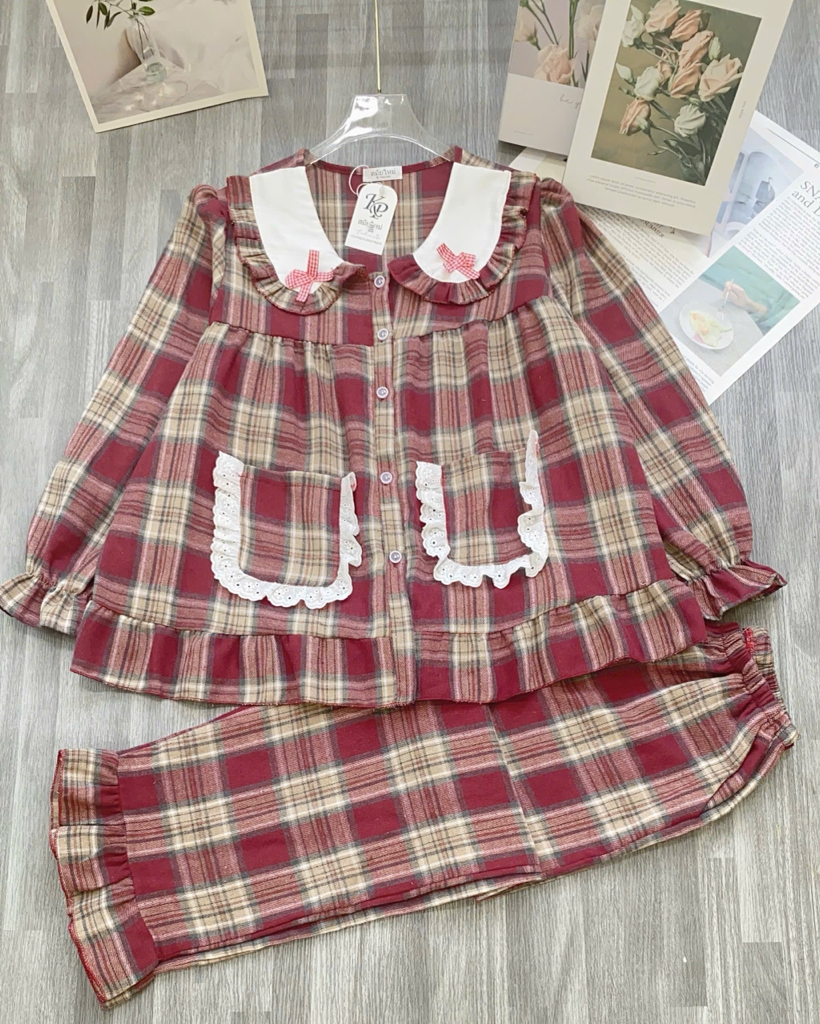 格子圖案女士睡衣套裝