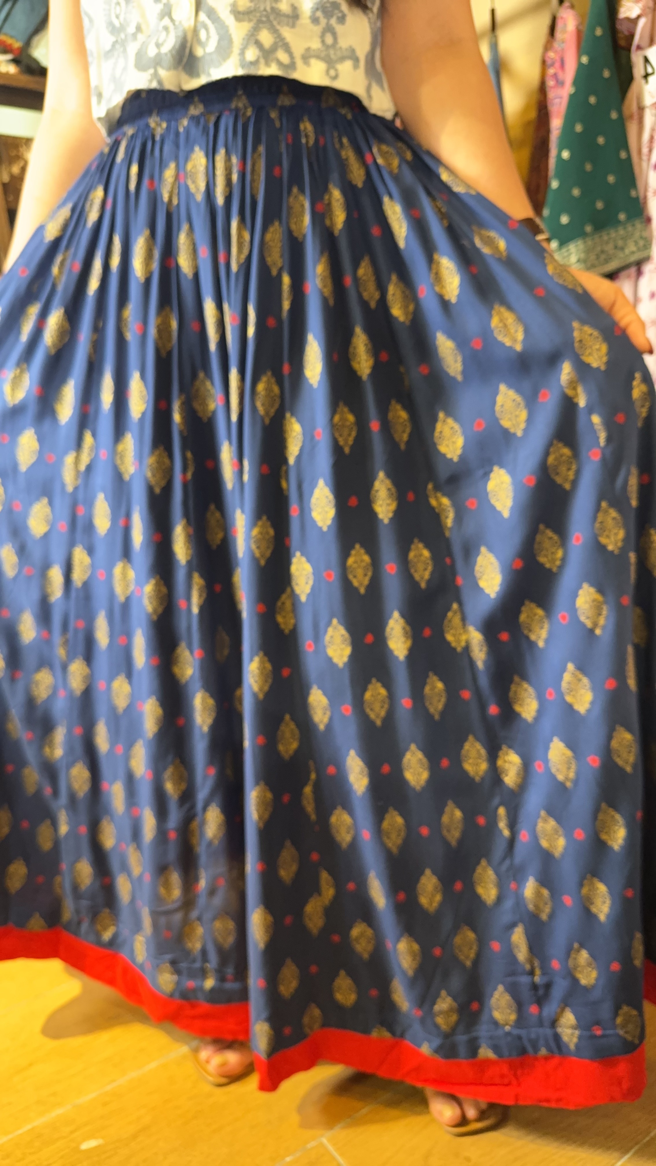 Naby Blue Gold Print Skirt  39" #1379
