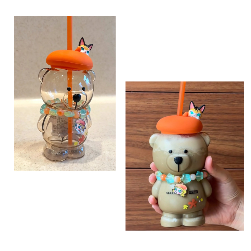 Starbucks中國限定 X Popmart Molly20周年軟雪星夢聯名系列小畫家熊店長玻璃吸管杯460ml