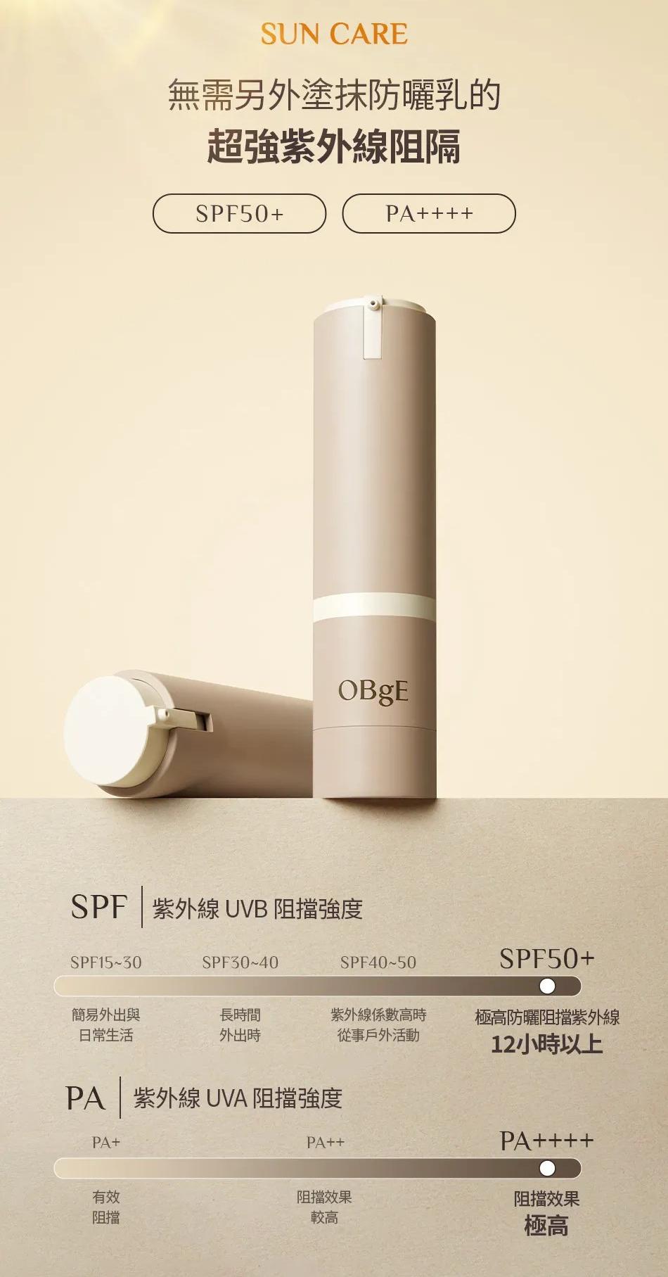 💥OBgE SPF50+ PA++++ 防曬遮瑕素顏霜：多效合一，打造自然無瑕肌