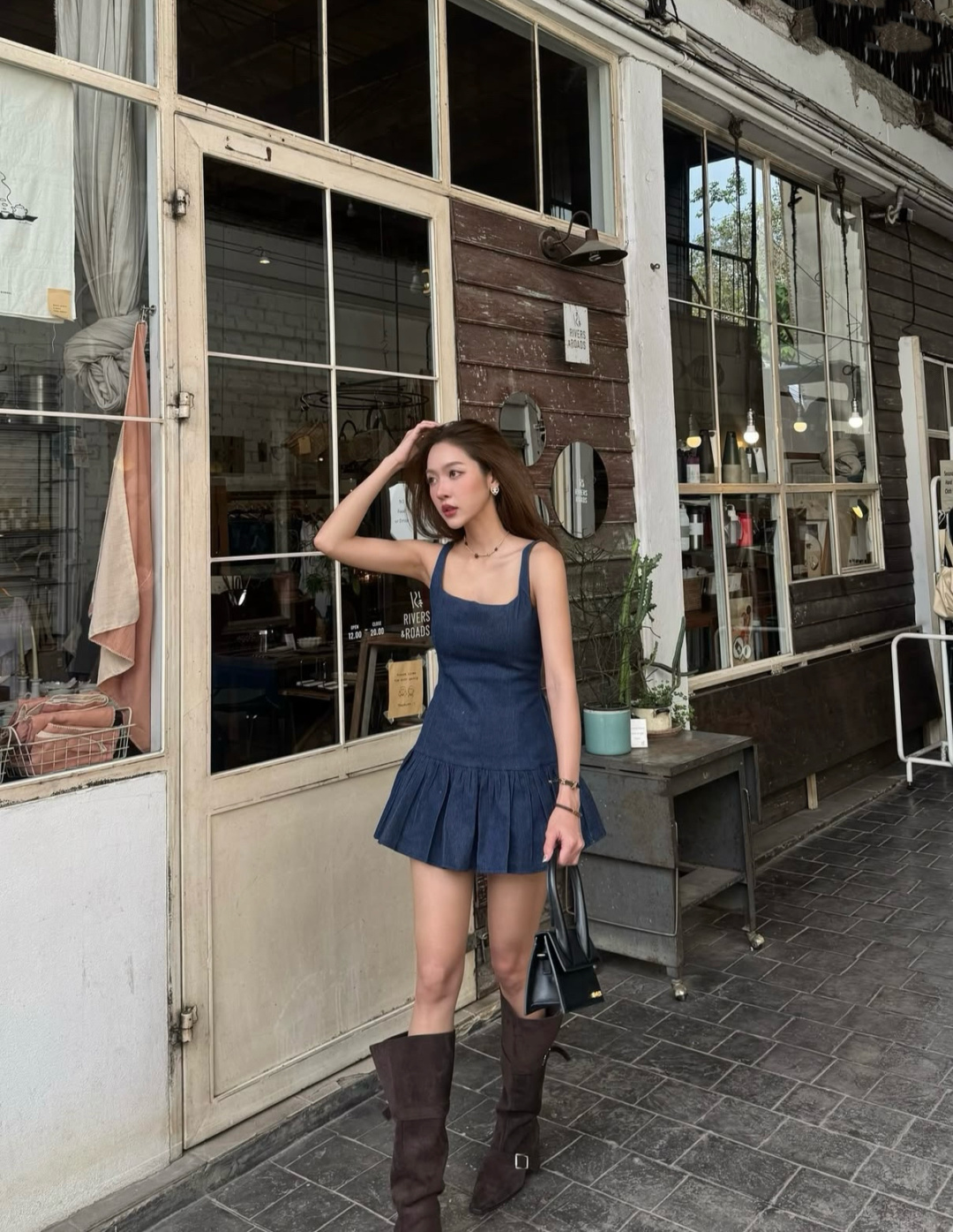 4567 French Retro Denim Slip Dress"法式复古牛仔吊带连衣裙"